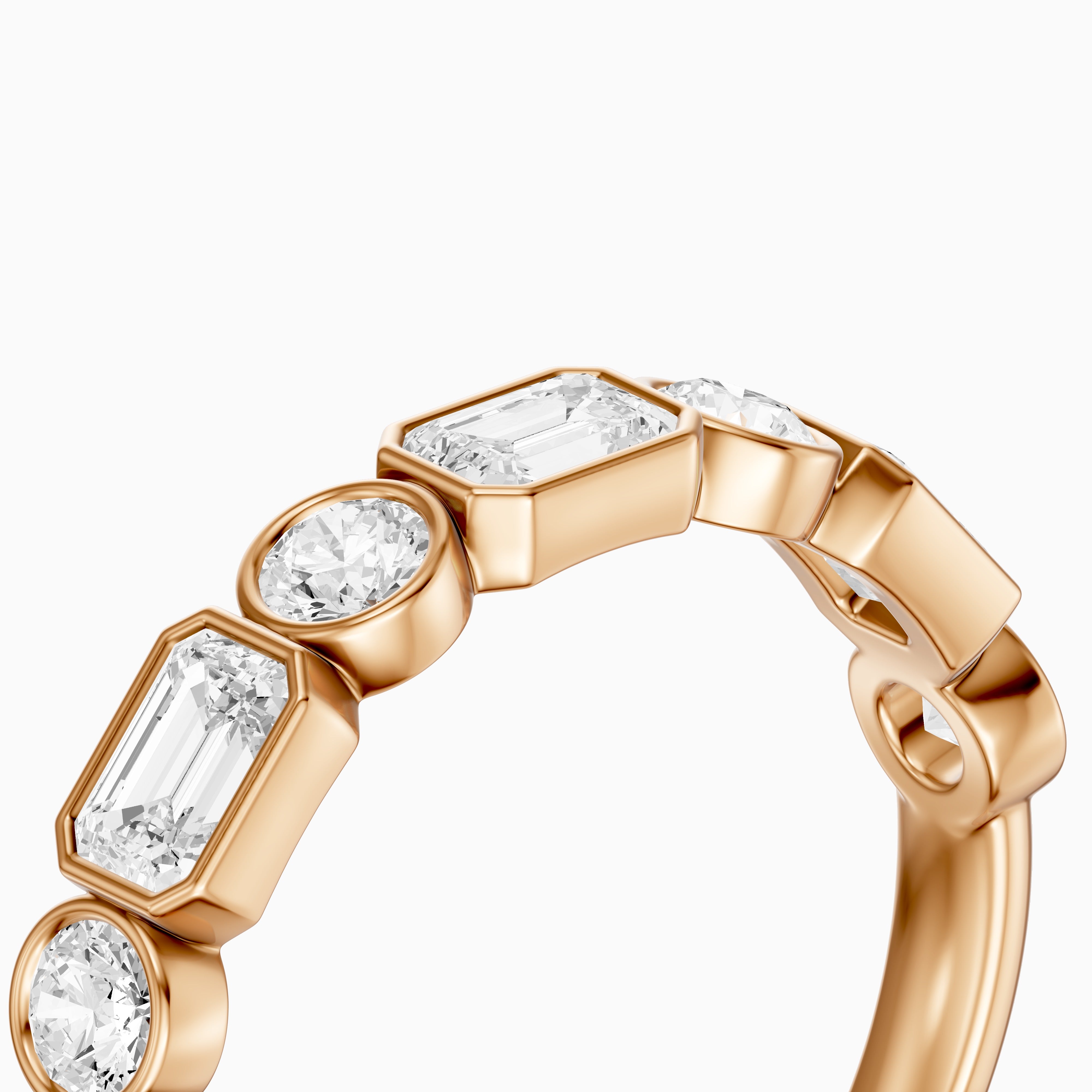 Jade Round and Emerald Shape Lab Grown Diamond Bezel Anniversary Band