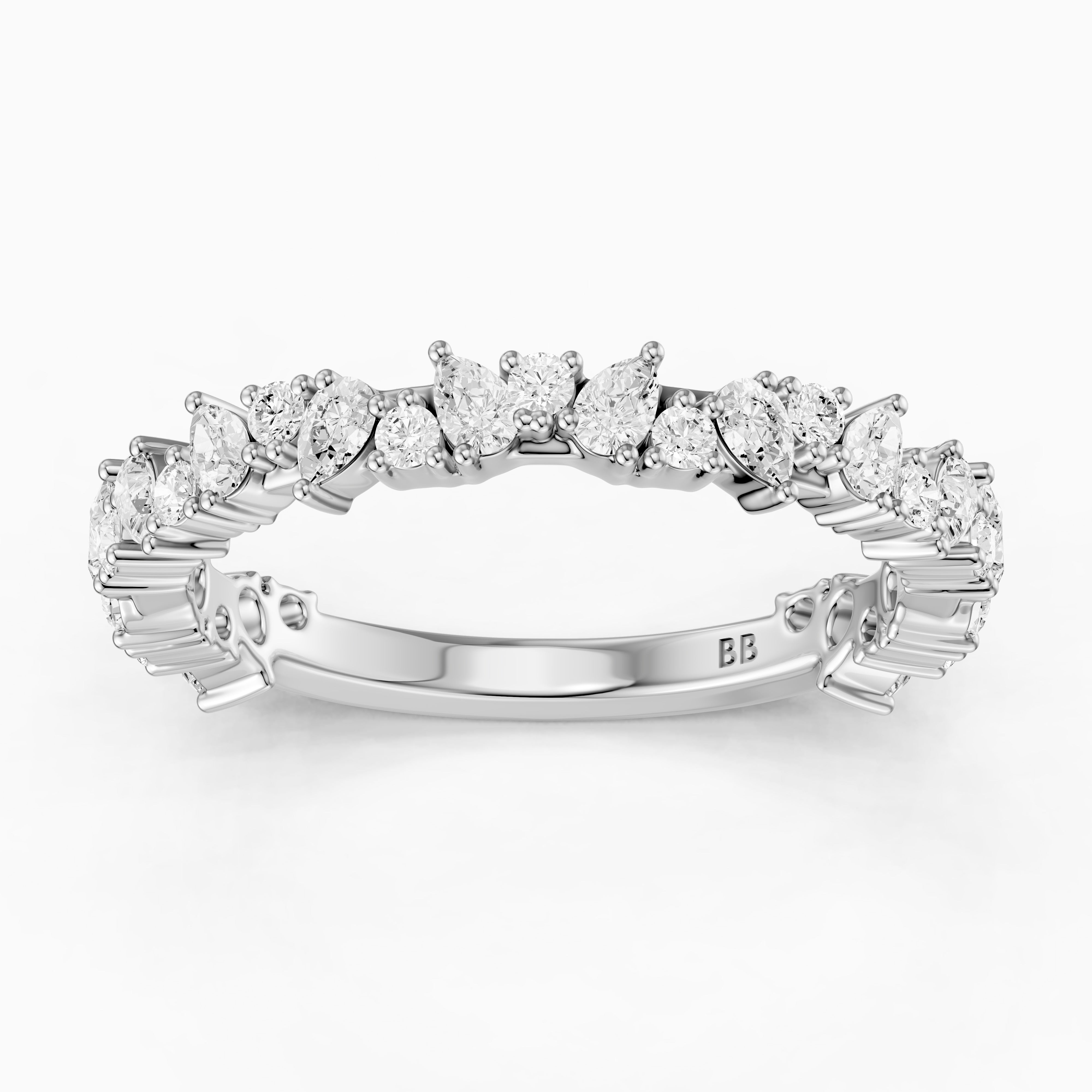 Lena Pear and Round Lab Grown Diamond Three Quarter Wedding Band