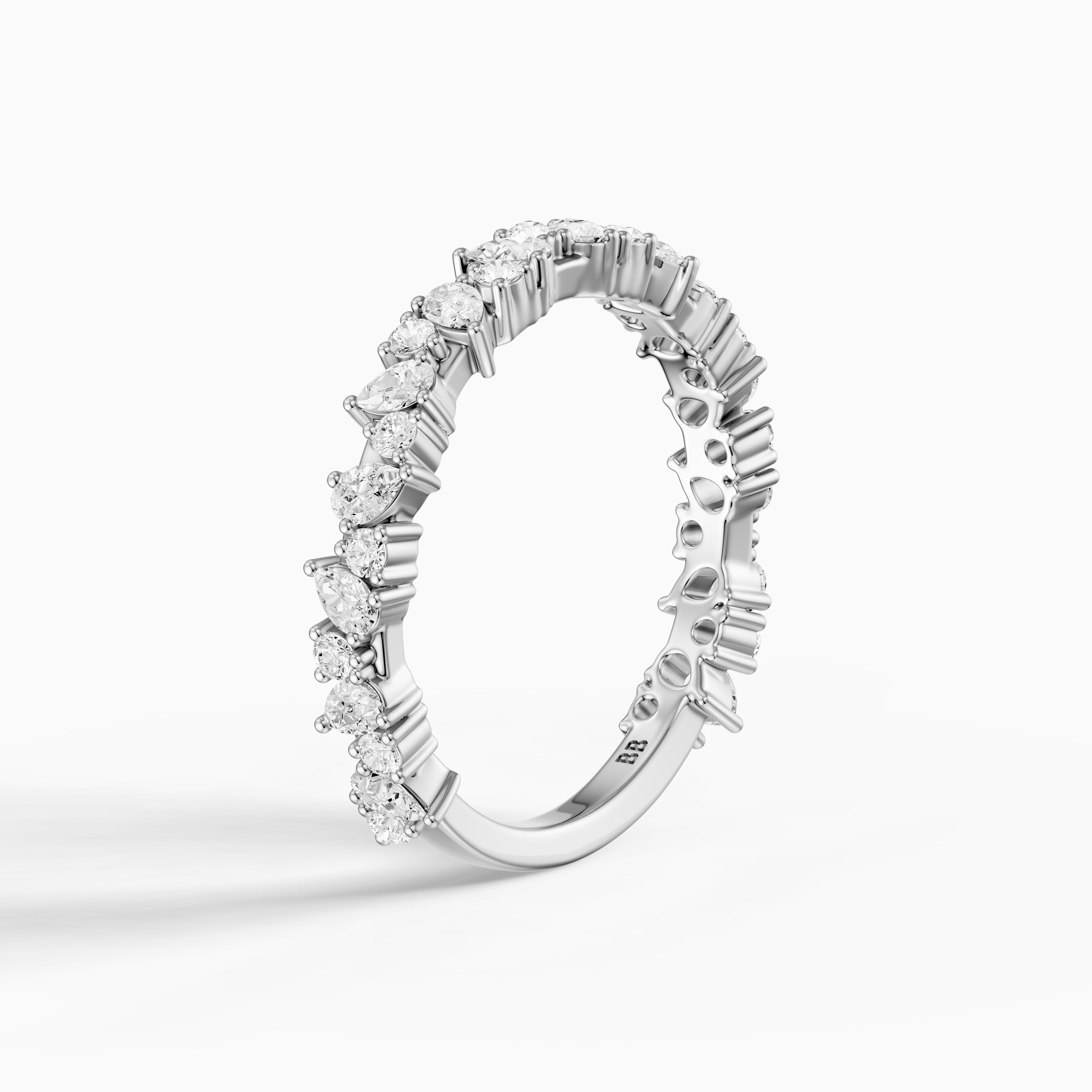 Lena Pear and Round Lab Grown Diamond Three Quarter Wedding Band