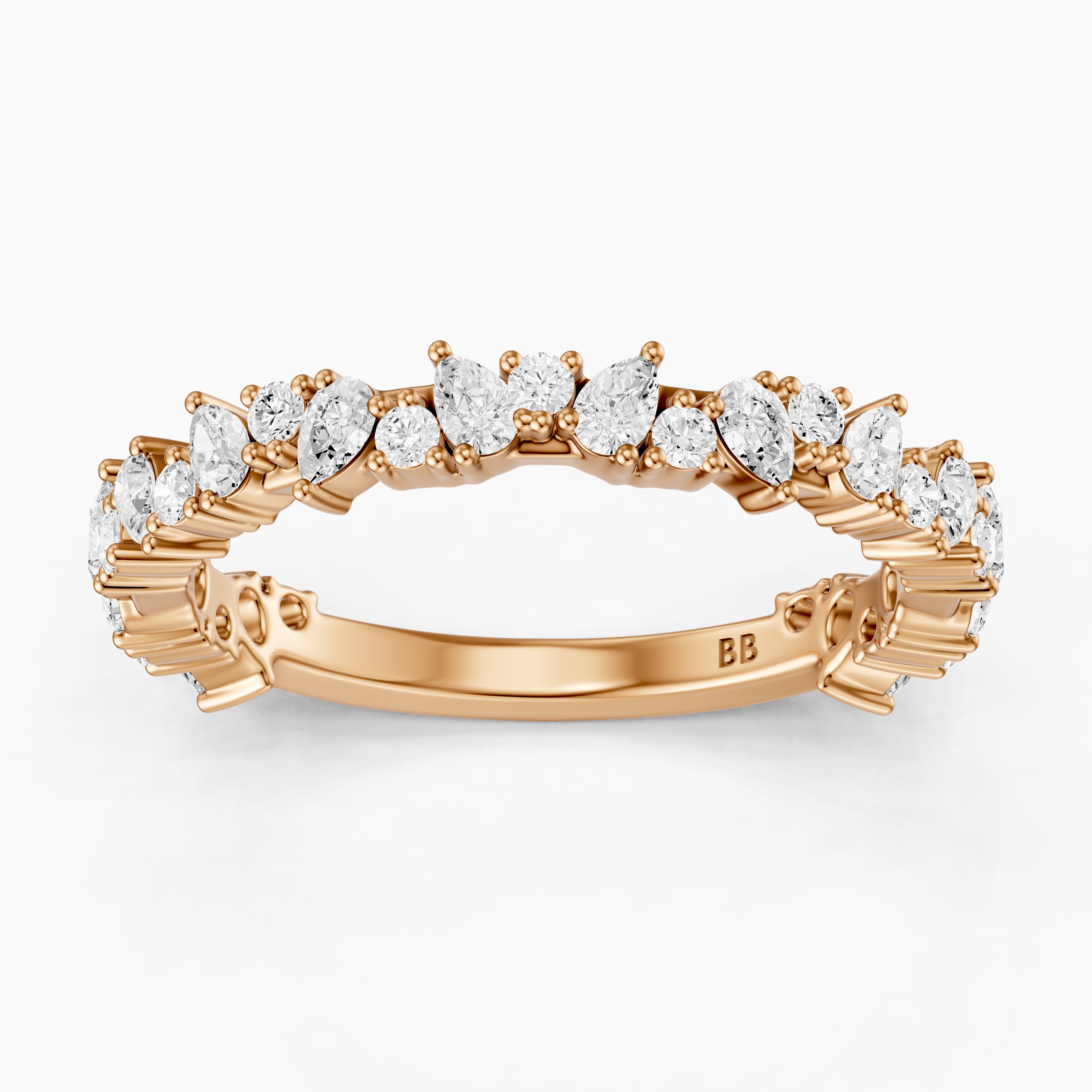 Lena Pear and Round Lab Grown Diamond Three Quarter Wedding Band