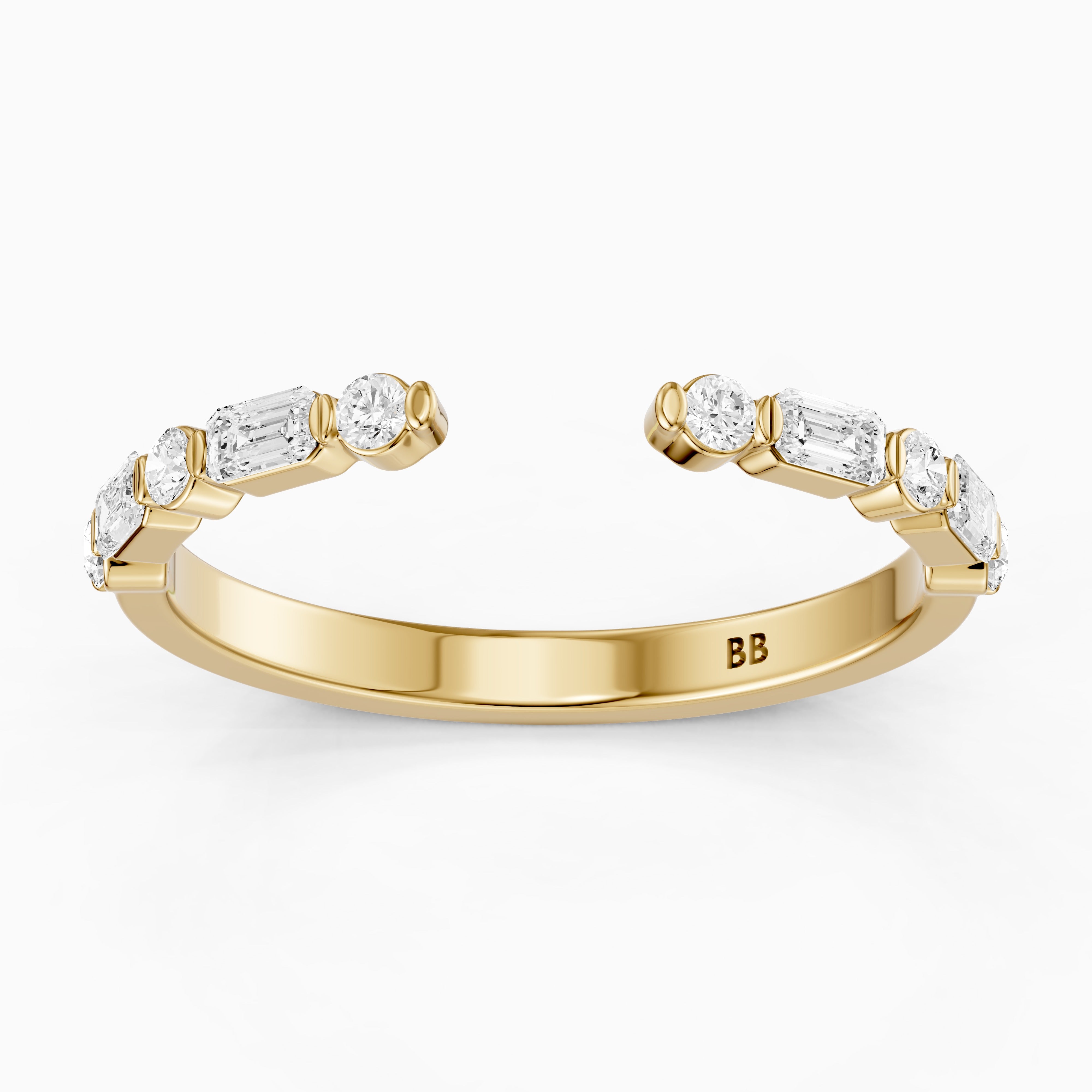 Thea Alternating Round And Emerald Cut Lab Grown Diamond Open Wedding Band