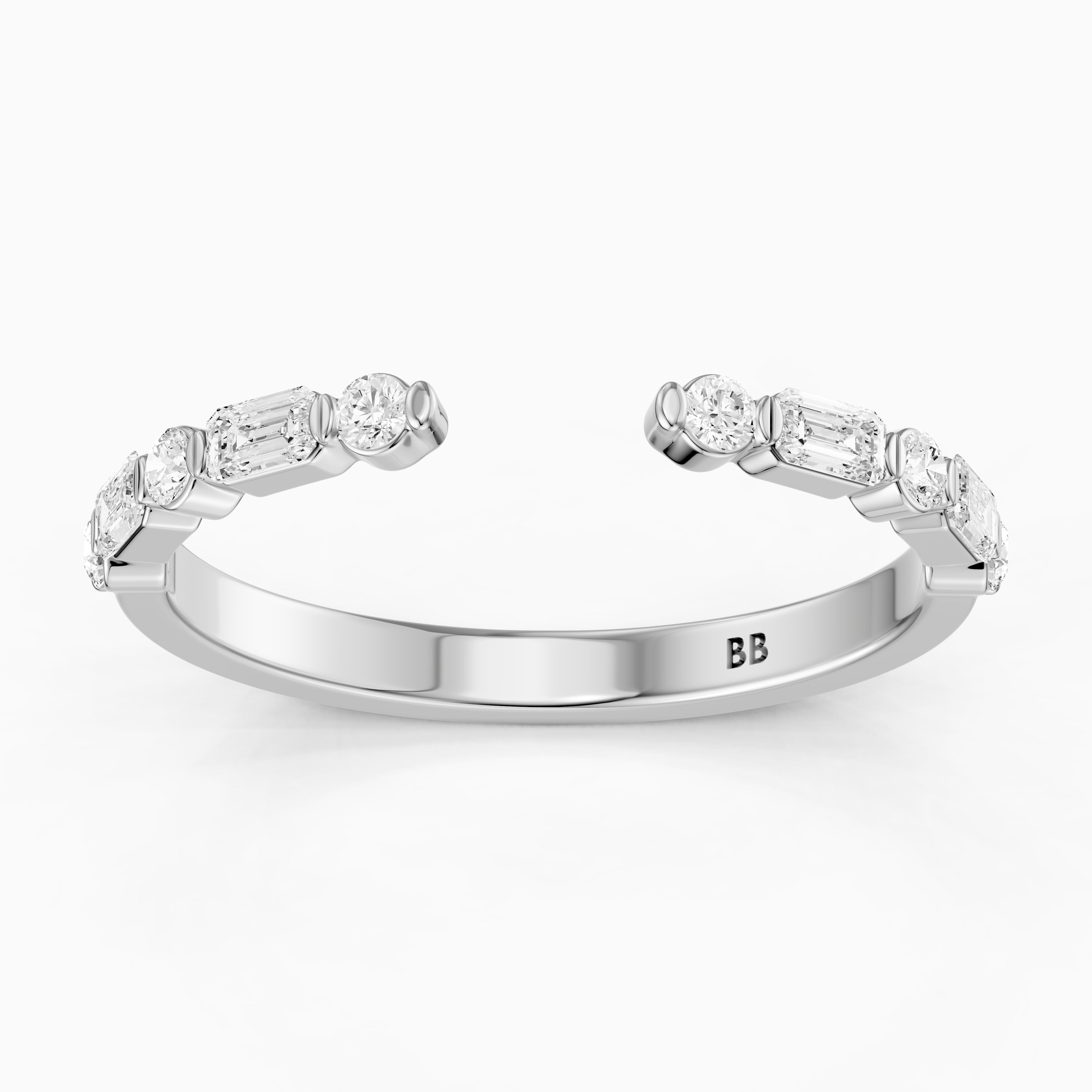 Thea Alternating Round And Emerald Cut Lab Grown Diamond Open Wedding Band