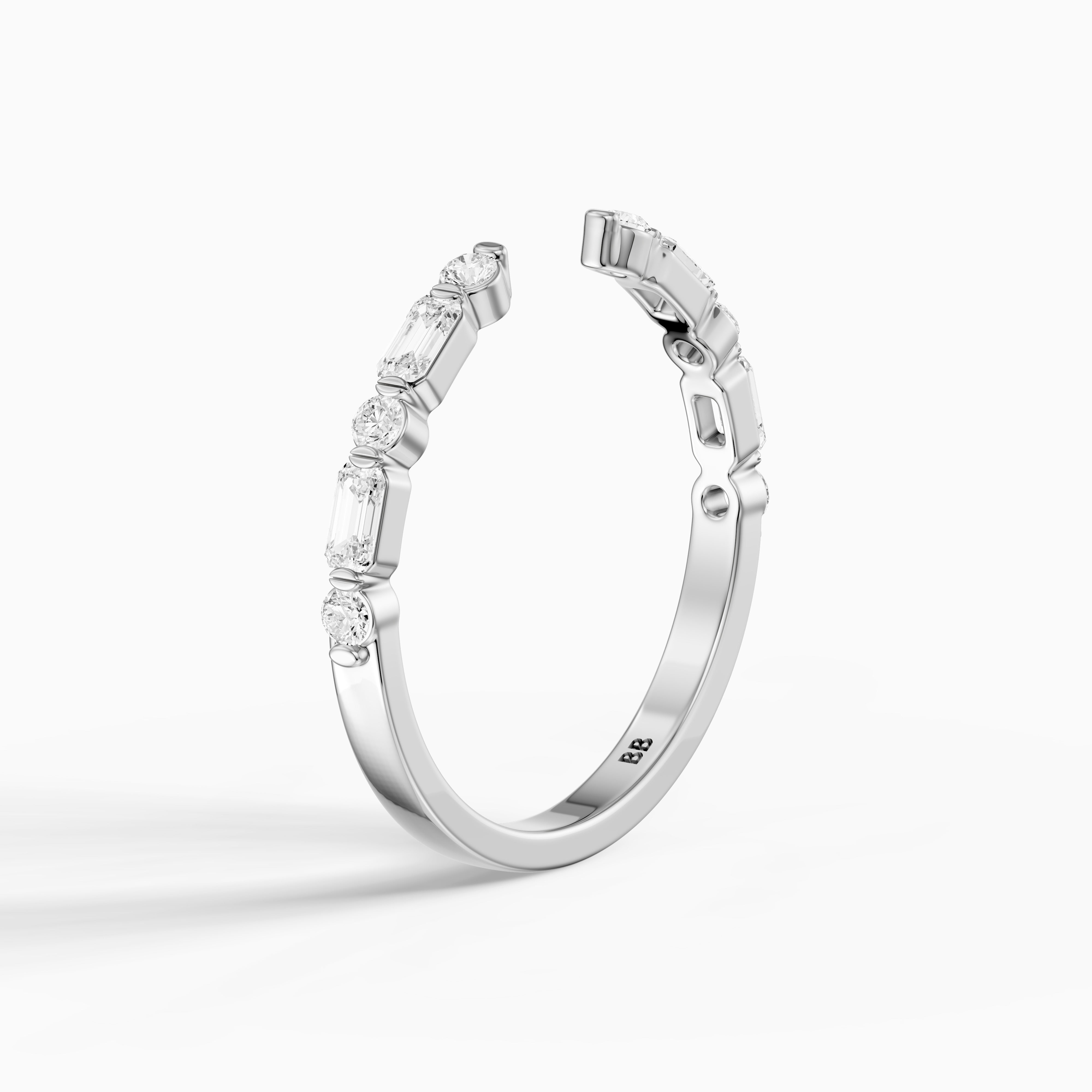 Thea Alternating Round And Emerald Cut Lab Grown Diamond Open Wedding Band