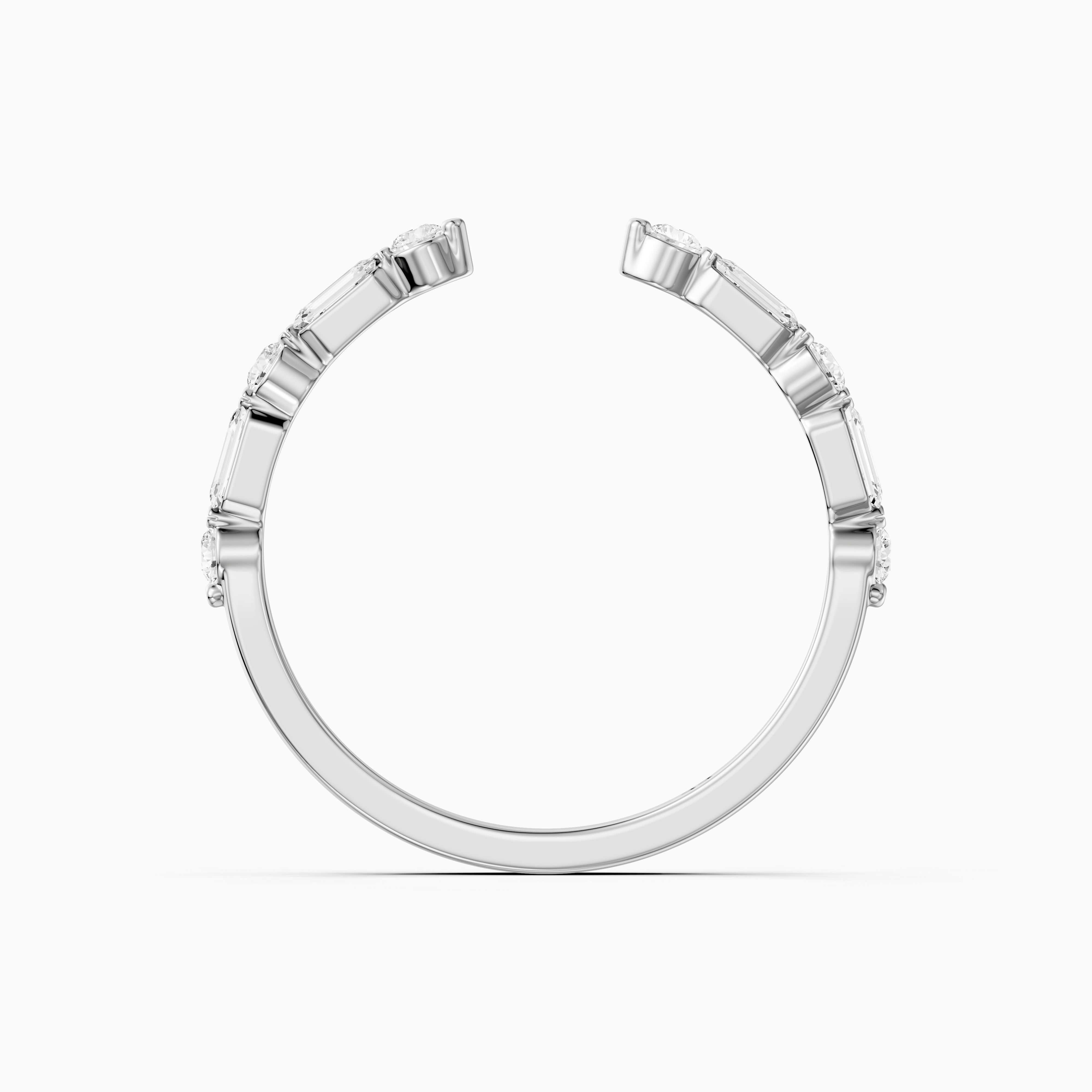 Thea Alternating Round And Emerald Cut Lab Grown Diamond Open Wedding Band