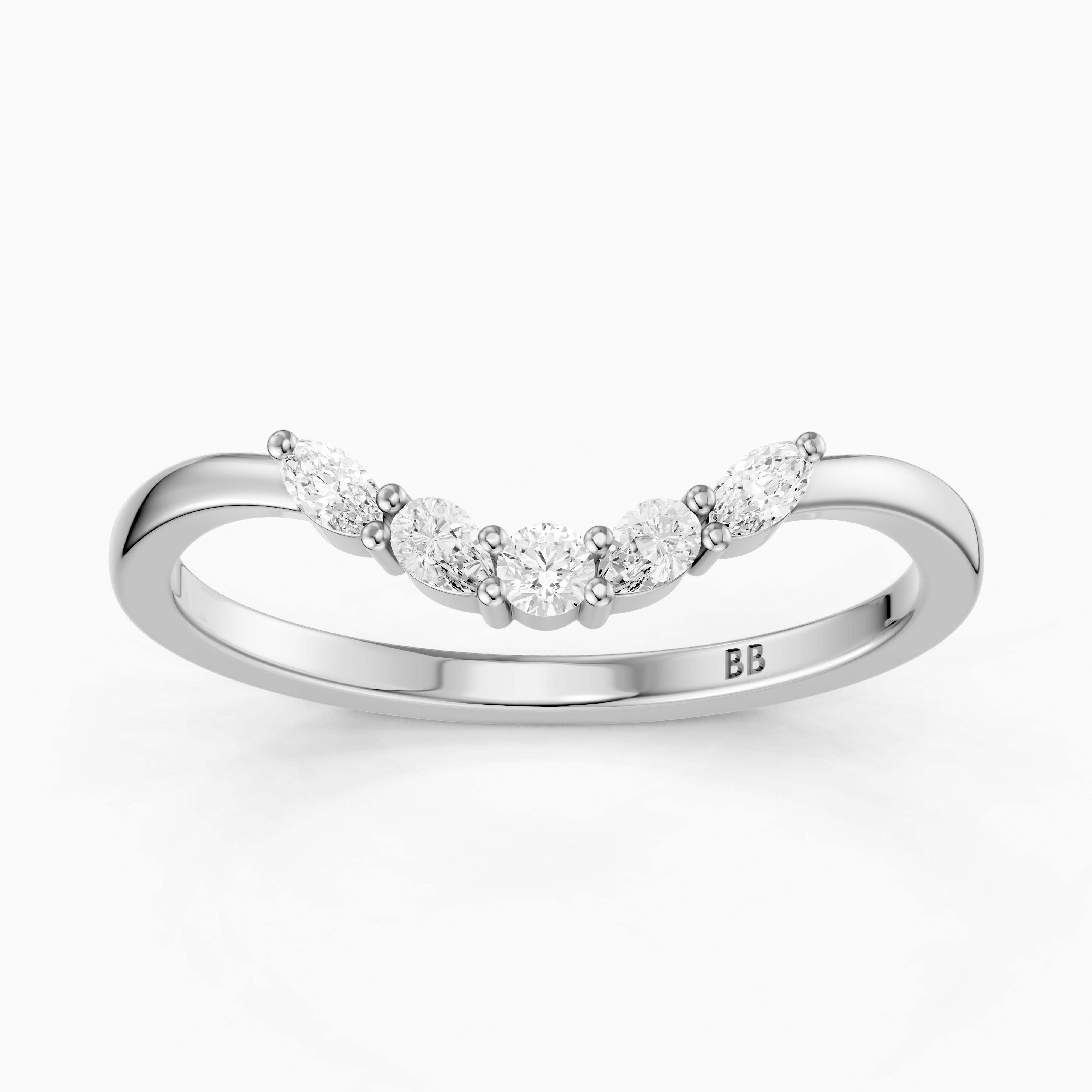Gia Marquise, Pear and Round Lab Grown Diamond Curved Wedding Band