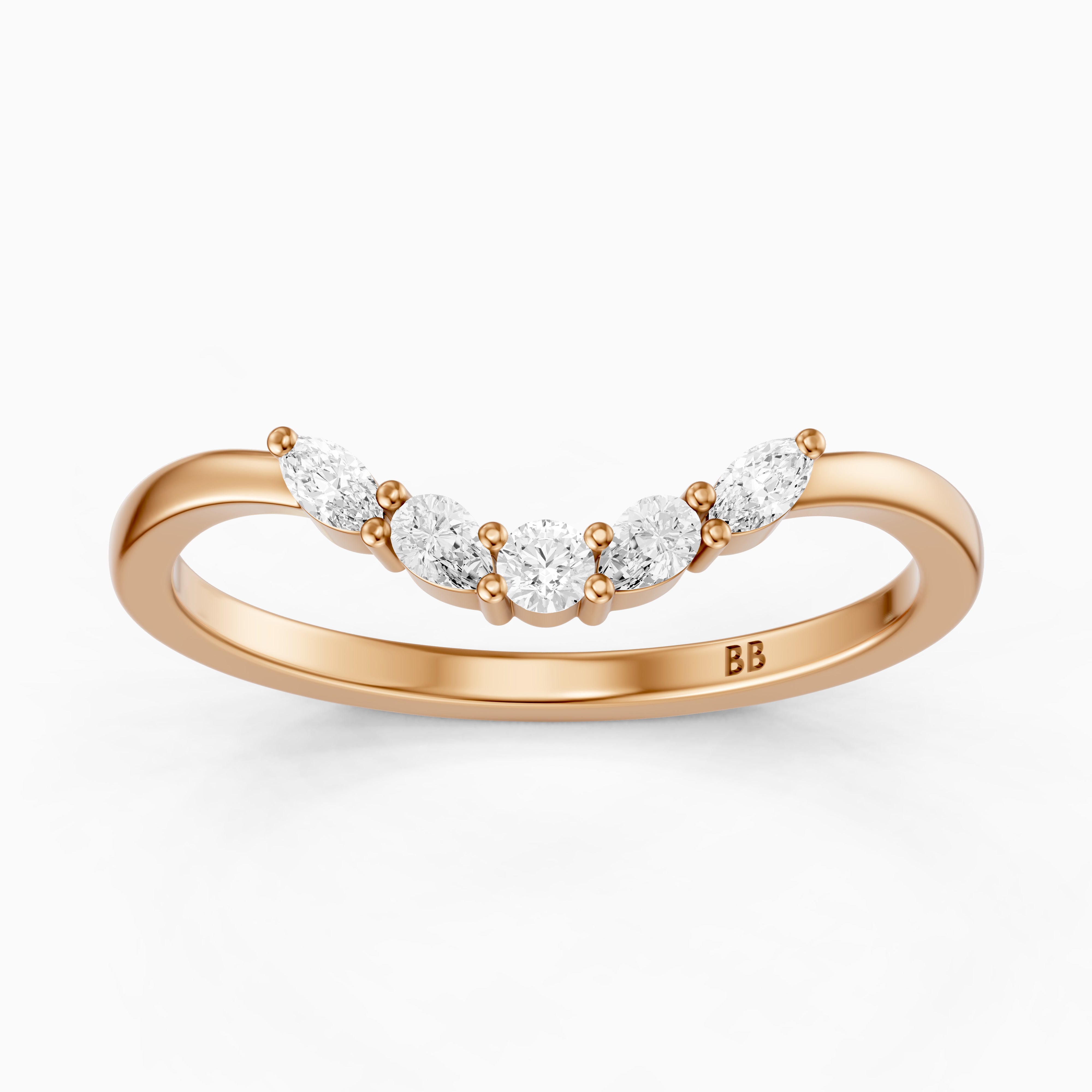 Gia Marquise, Pear and Round Lab Grown Diamond Curved Wedding Band