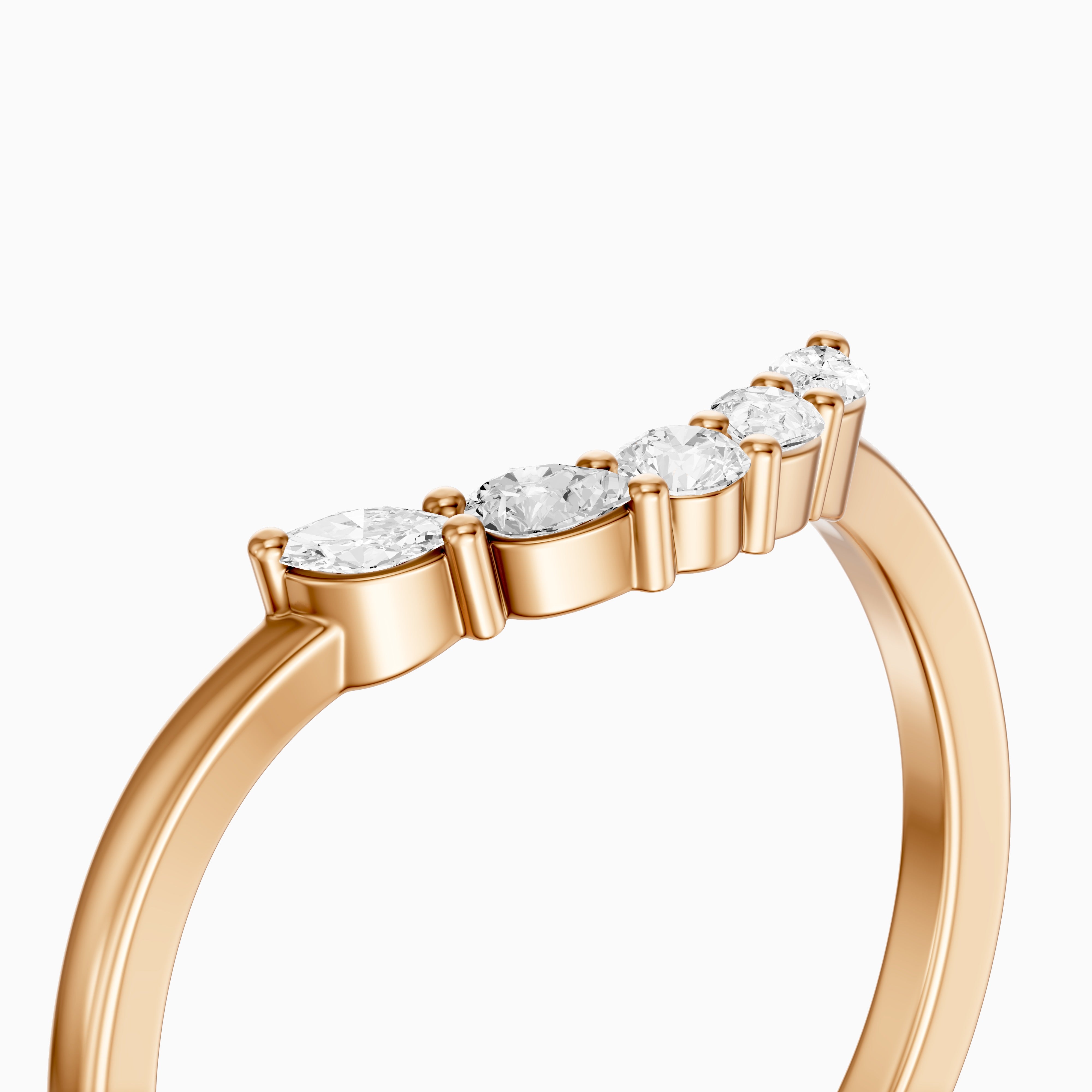 Gia Marquise, Pear and Round Lab Grown Diamond Curved Wedding Band