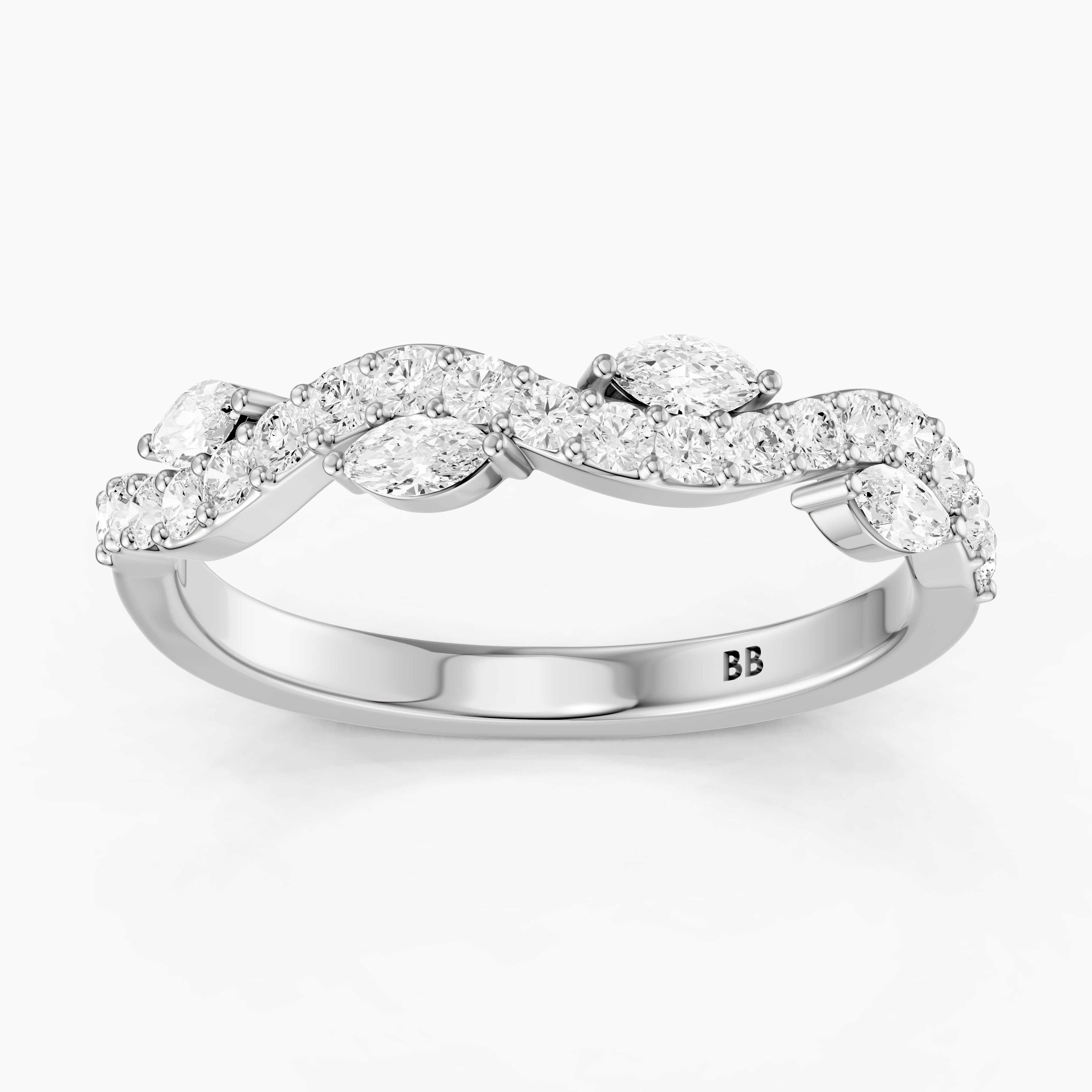 Etta Willow Winding Lab Grown Diamond Wedding Band with Marquise and Round