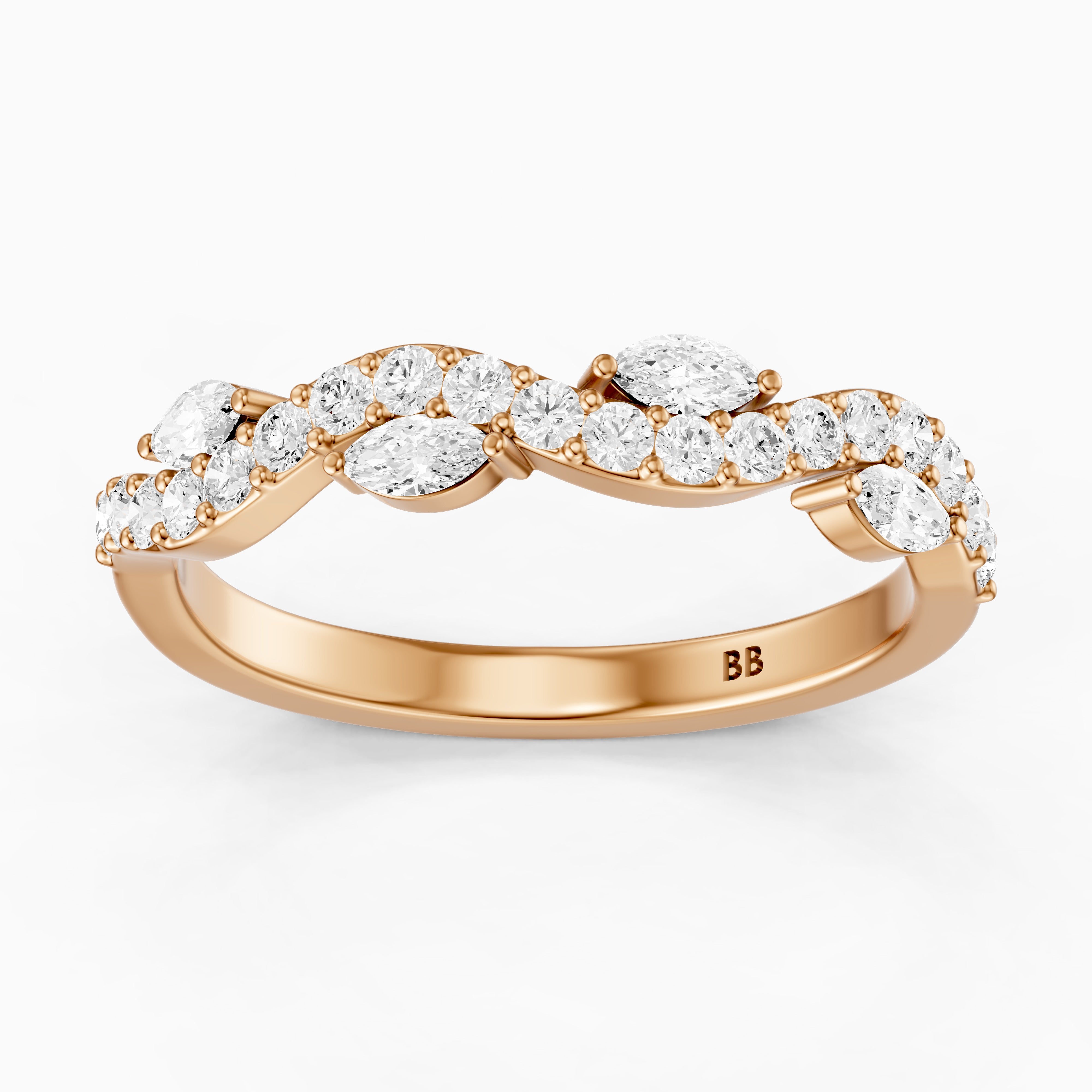 Etta Willow Winding Lab Grown Diamond Wedding Band with Marquise and Round