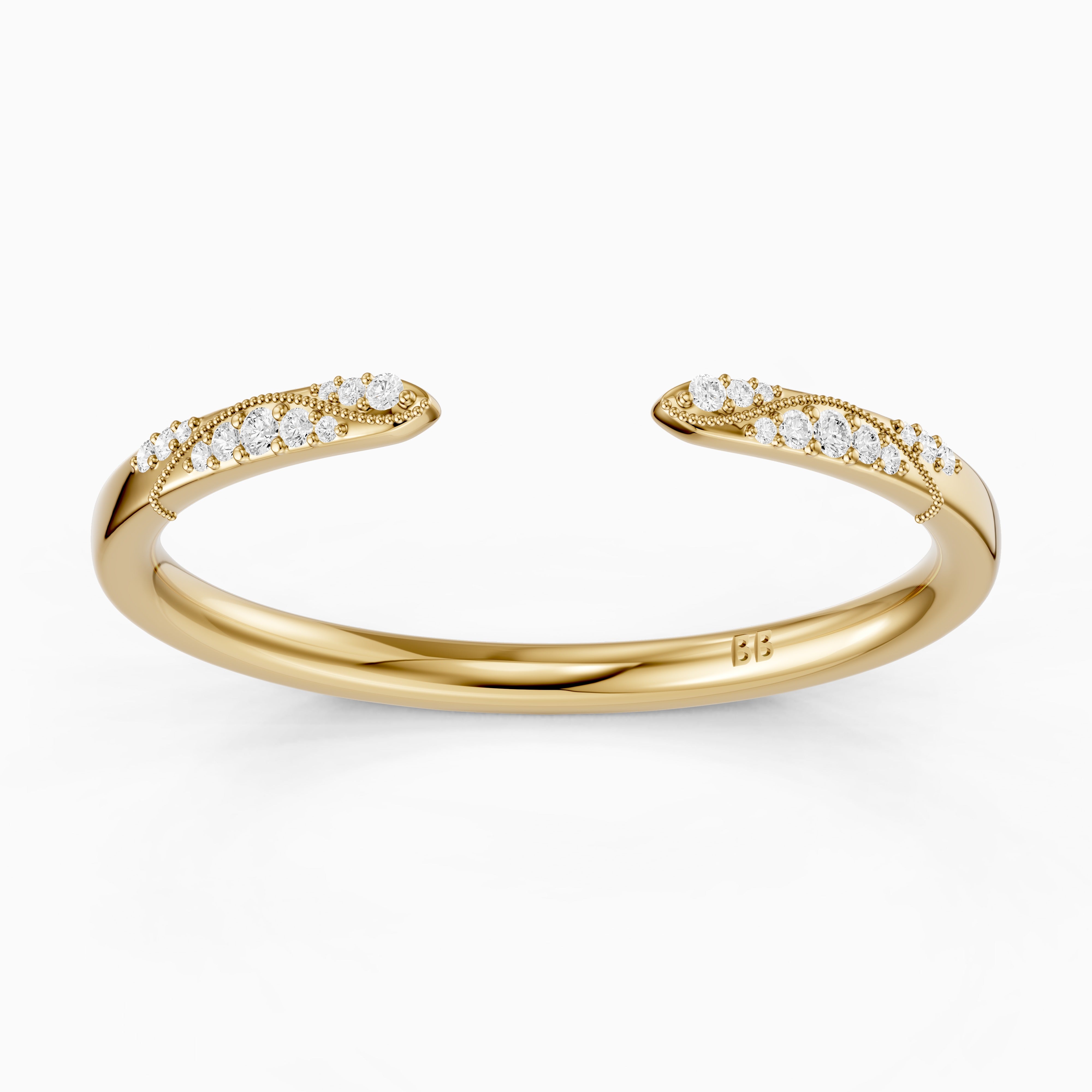 Isla Open Wedding Band Lab Grown Diamond with Milgrain