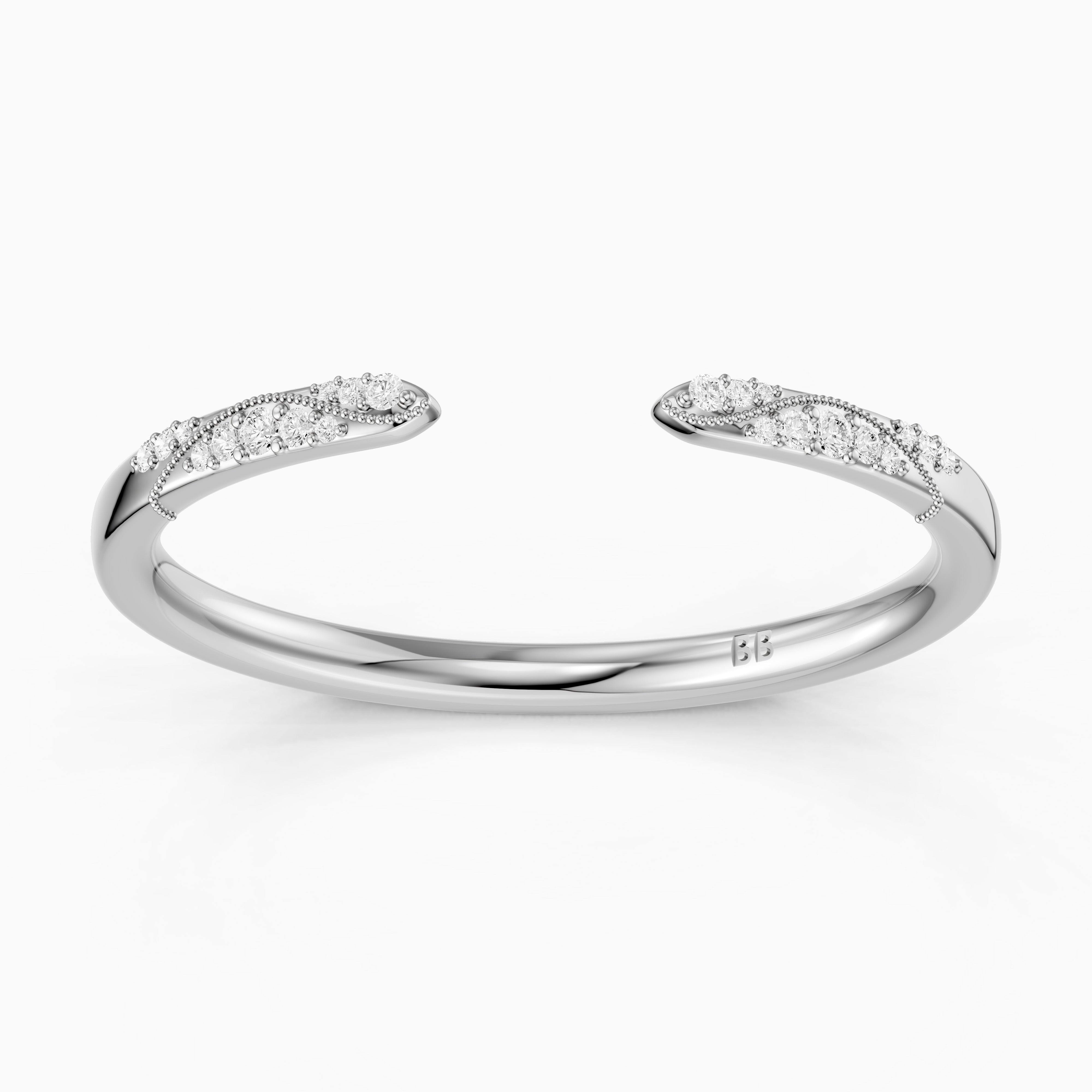 Isla Open Wedding Band Lab Grown Diamond with Milgrain