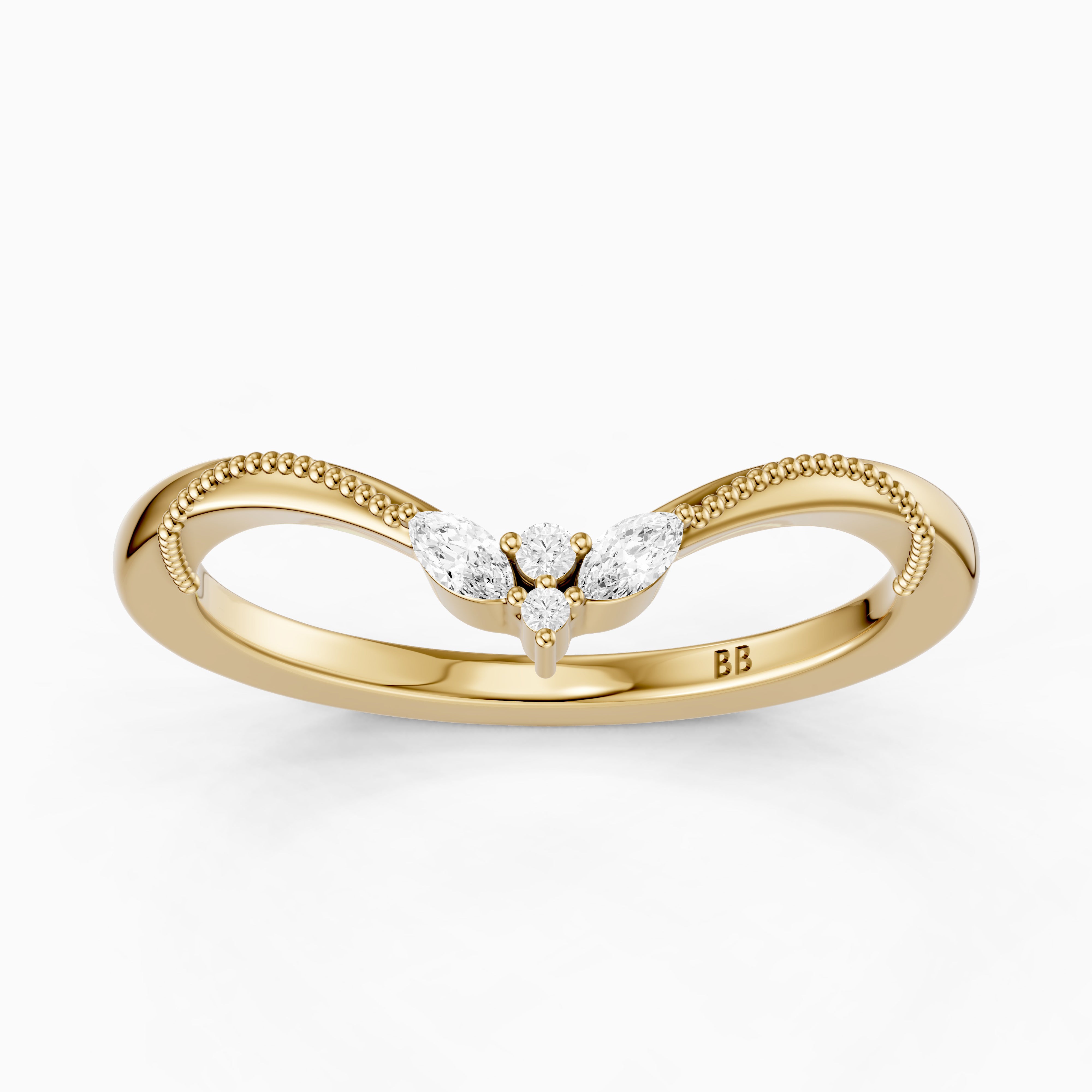 Ophelia Marquise and Round Vintage Style Lab Grown Diamond Curved Wedding Band