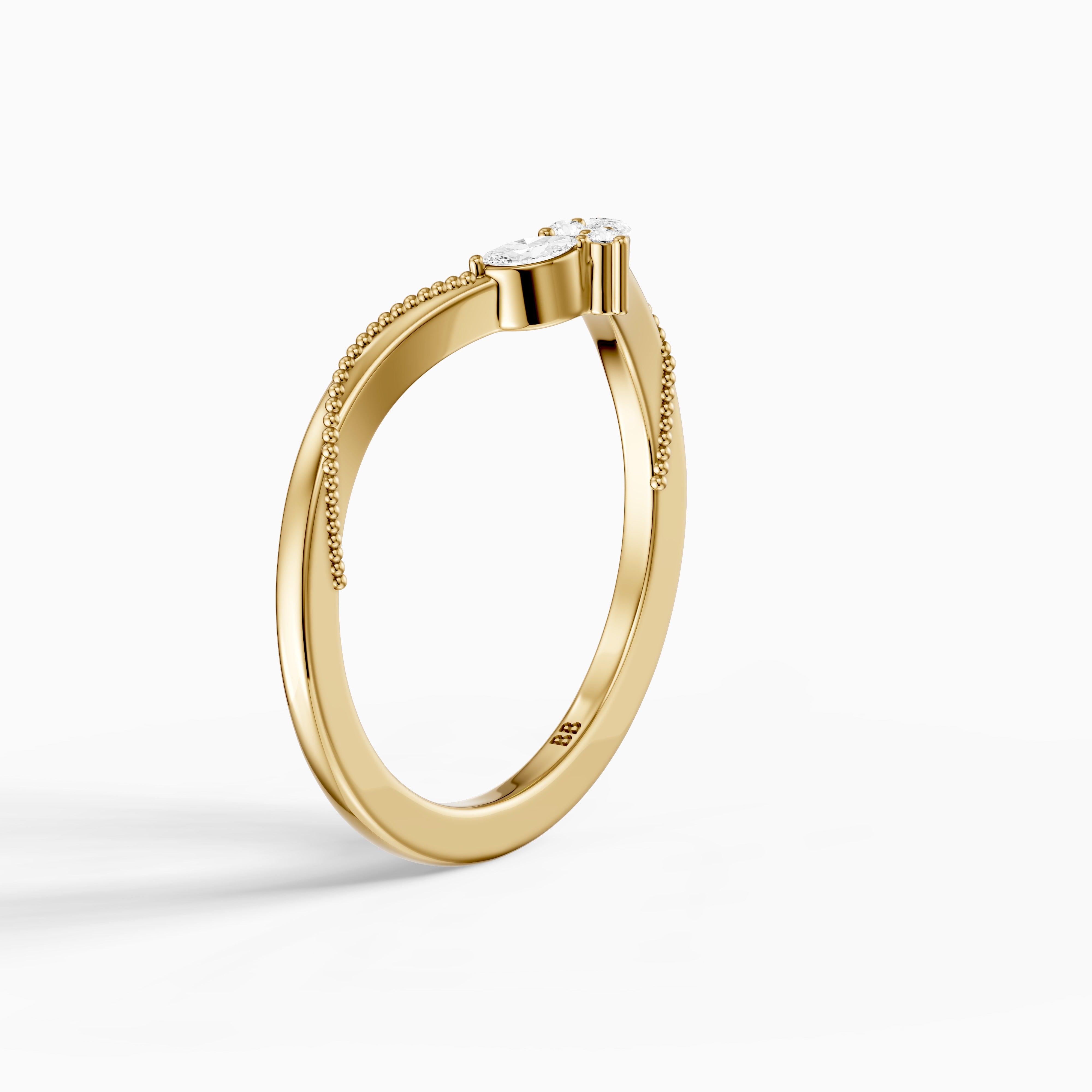 Ophelia Marquise and Round Vintage Style Lab Grown Diamond Curved Wedding Band