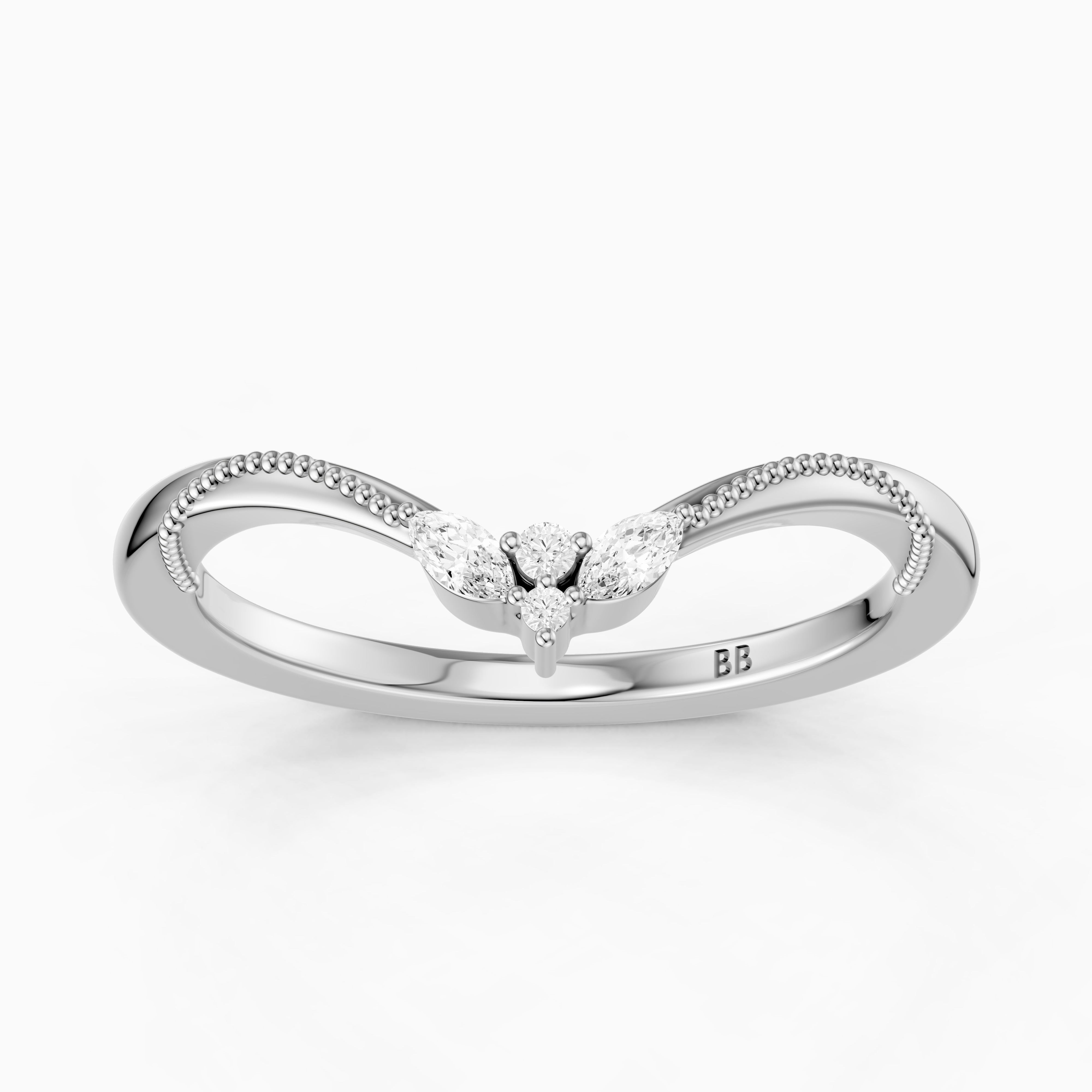 Ophelia Marquise and Round Vintage Style Lab Grown Diamond Curved Wedding Band