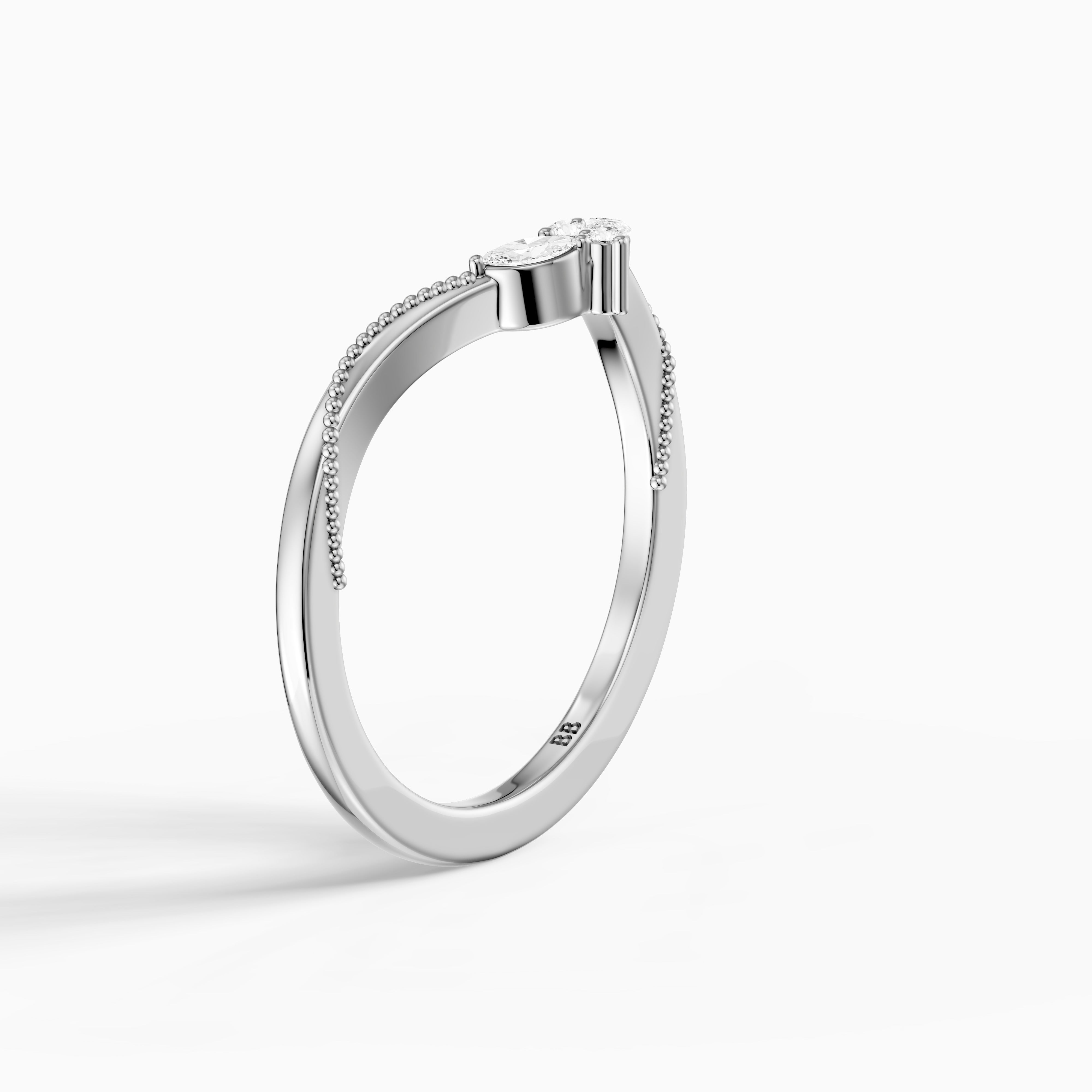 Ophelia Marquise and Round Vintage Style Lab Grown Diamond Curved Wedding Band