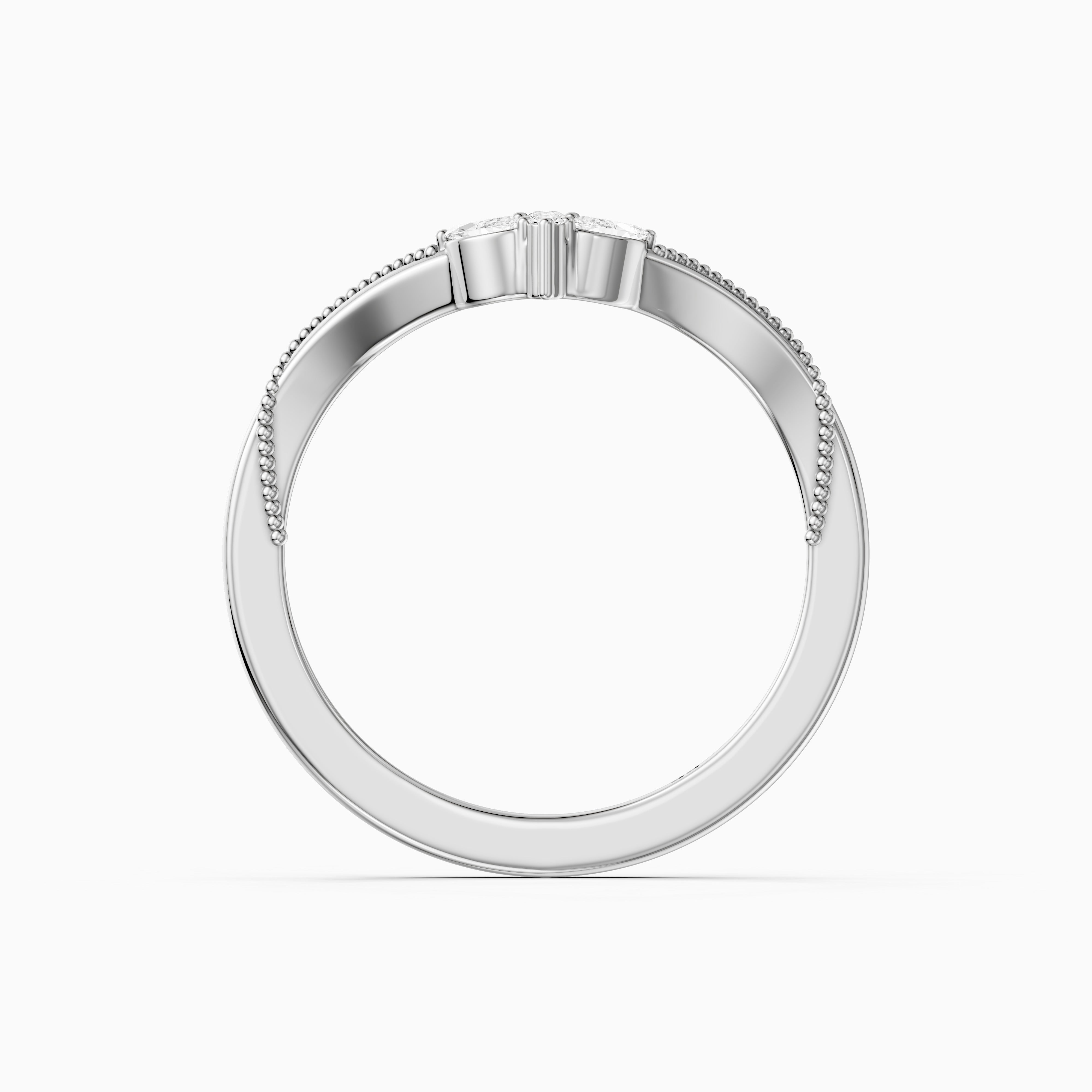 Ophelia Marquise and Round Vintage Style Lab Grown Diamond Curved Wedding Band