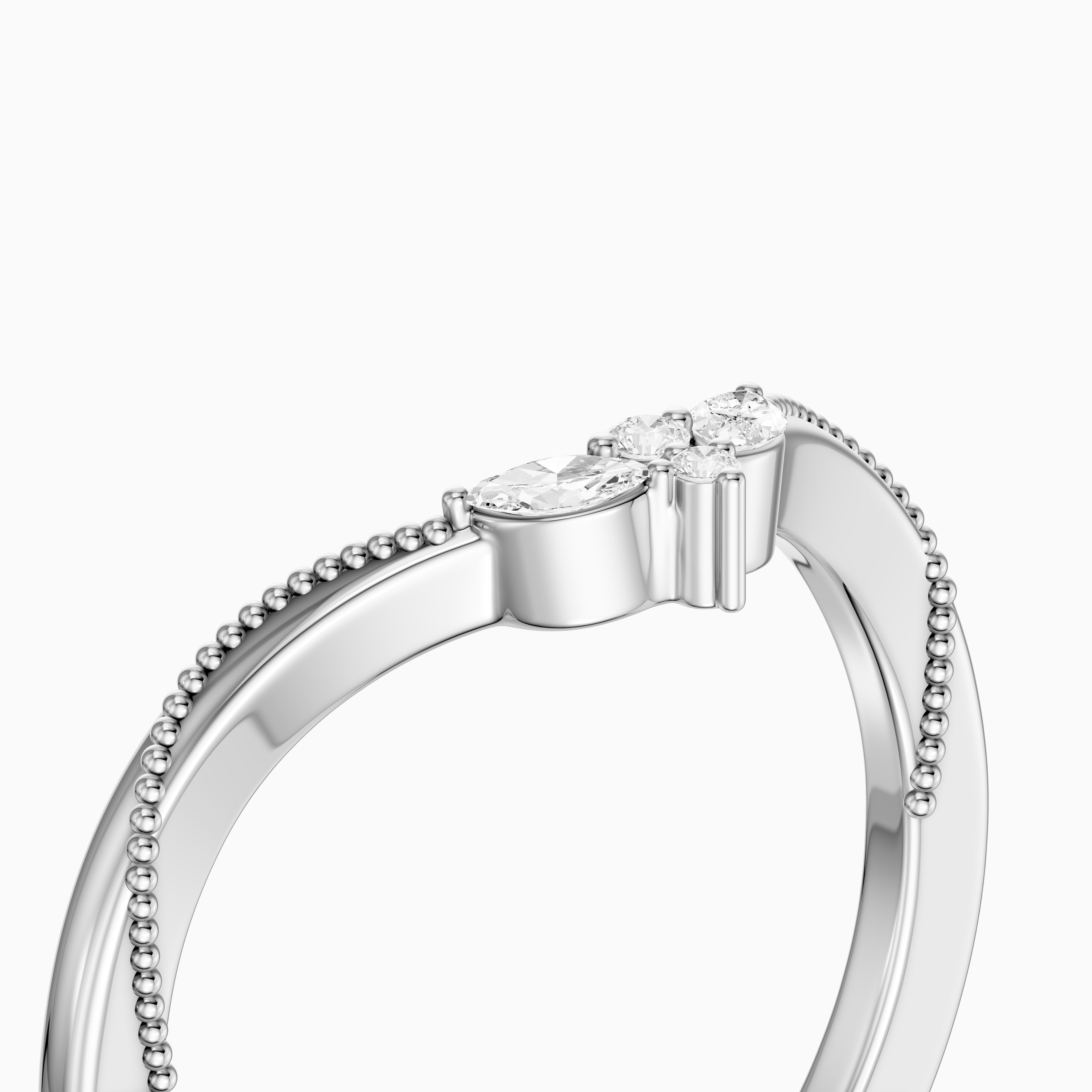 Ophelia Marquise and Round Vintage Style Lab Grown Diamond Curved Wedding Band