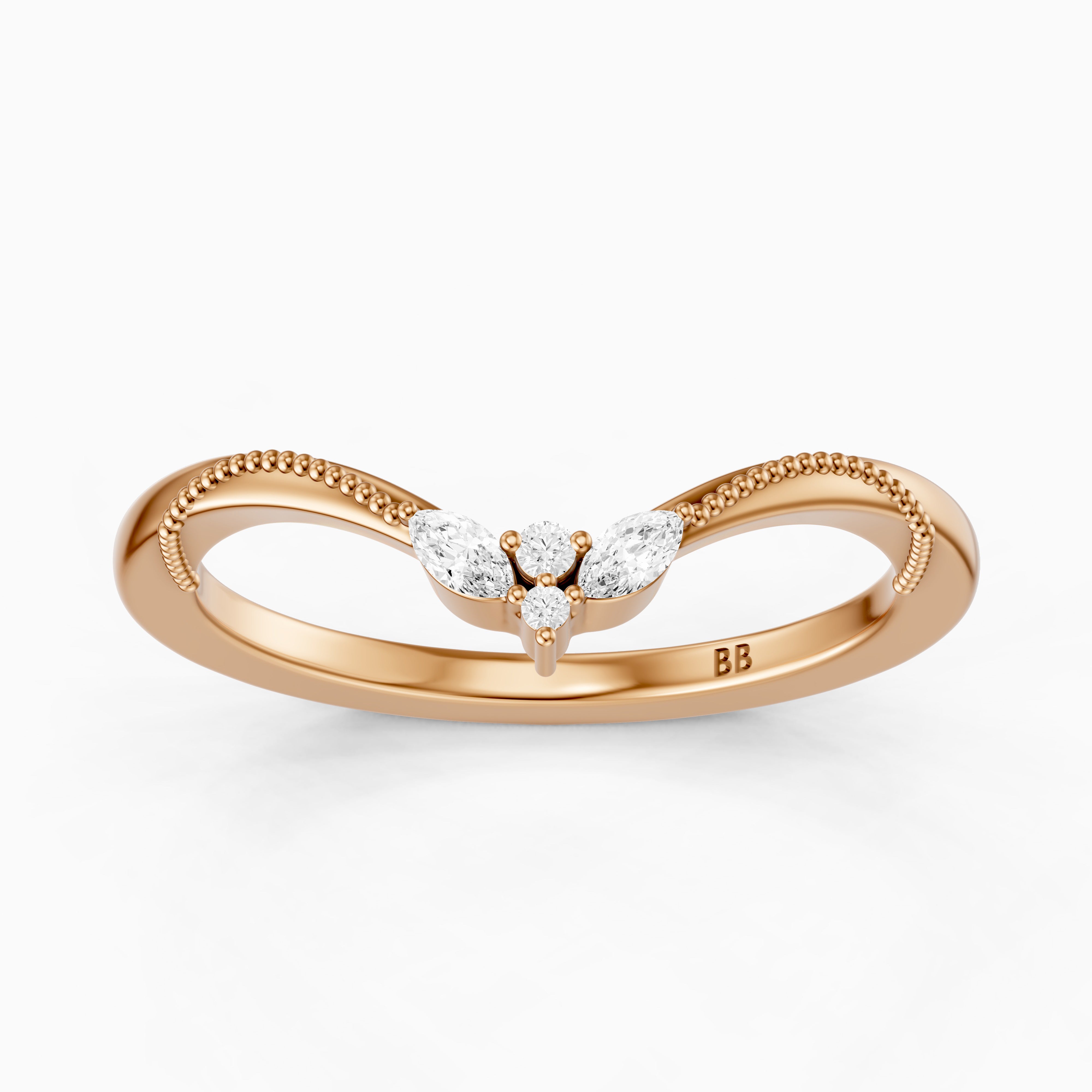 Ophelia Marquise and Round Vintage Style Lab Grown Diamond Curved Wedding Band
