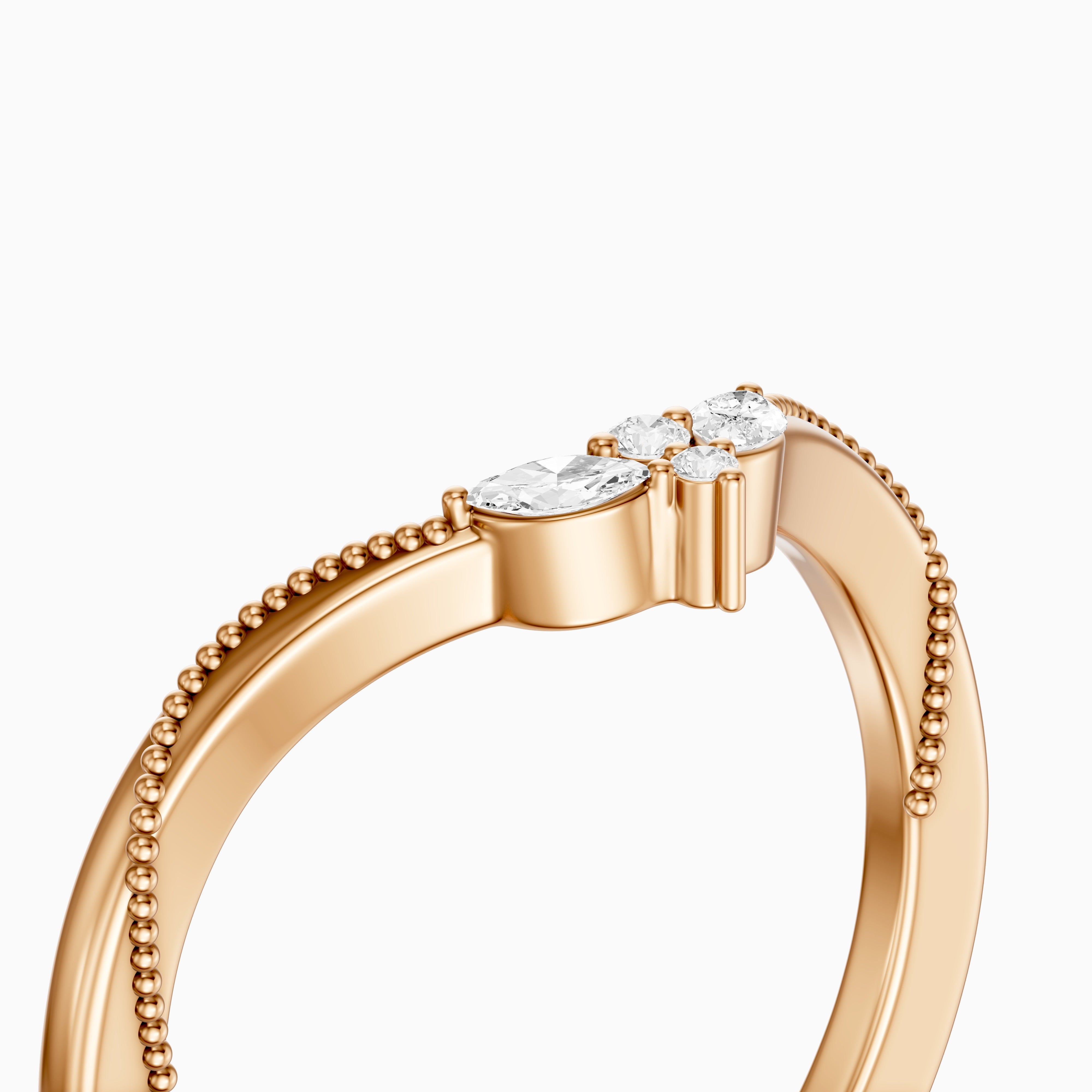 Ophelia Marquise and Round Vintage Style Lab Grown Diamond Curved Wedding Band