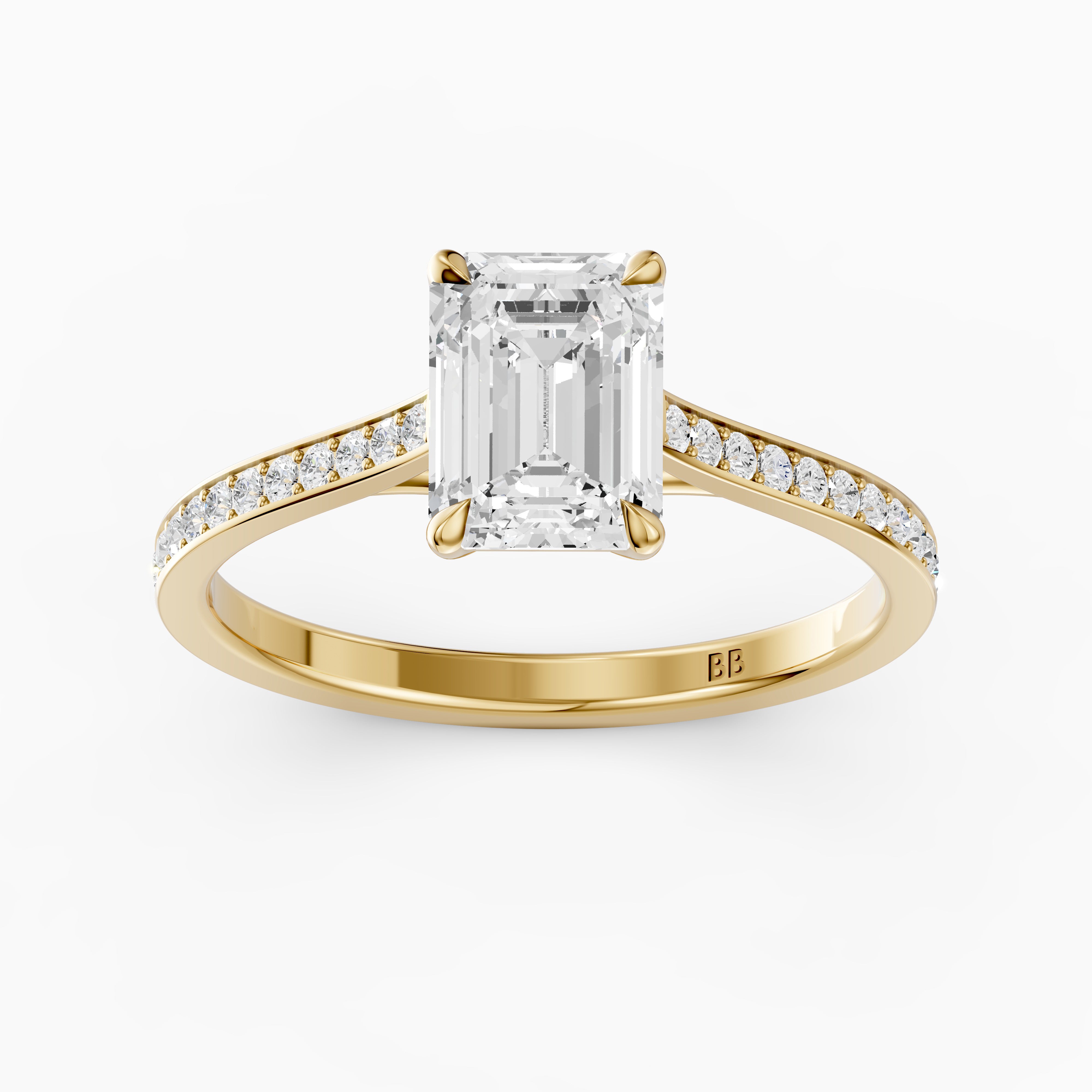 Sierrah Emerald Cut Side Stone Pave Moissanite Engagement Ring