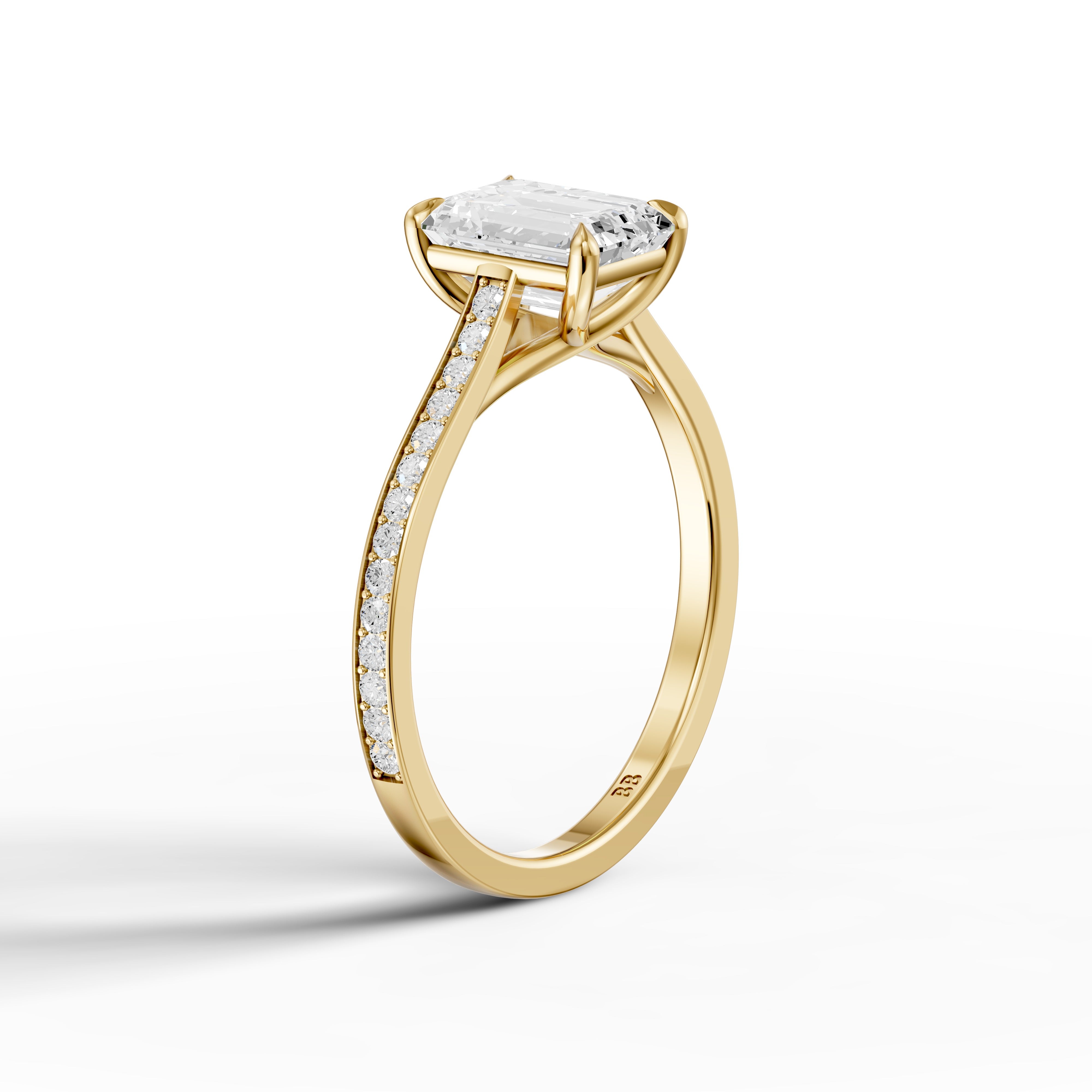 Sierrah Emerald Cut Side Stone Pave Moissanite Engagement Ring