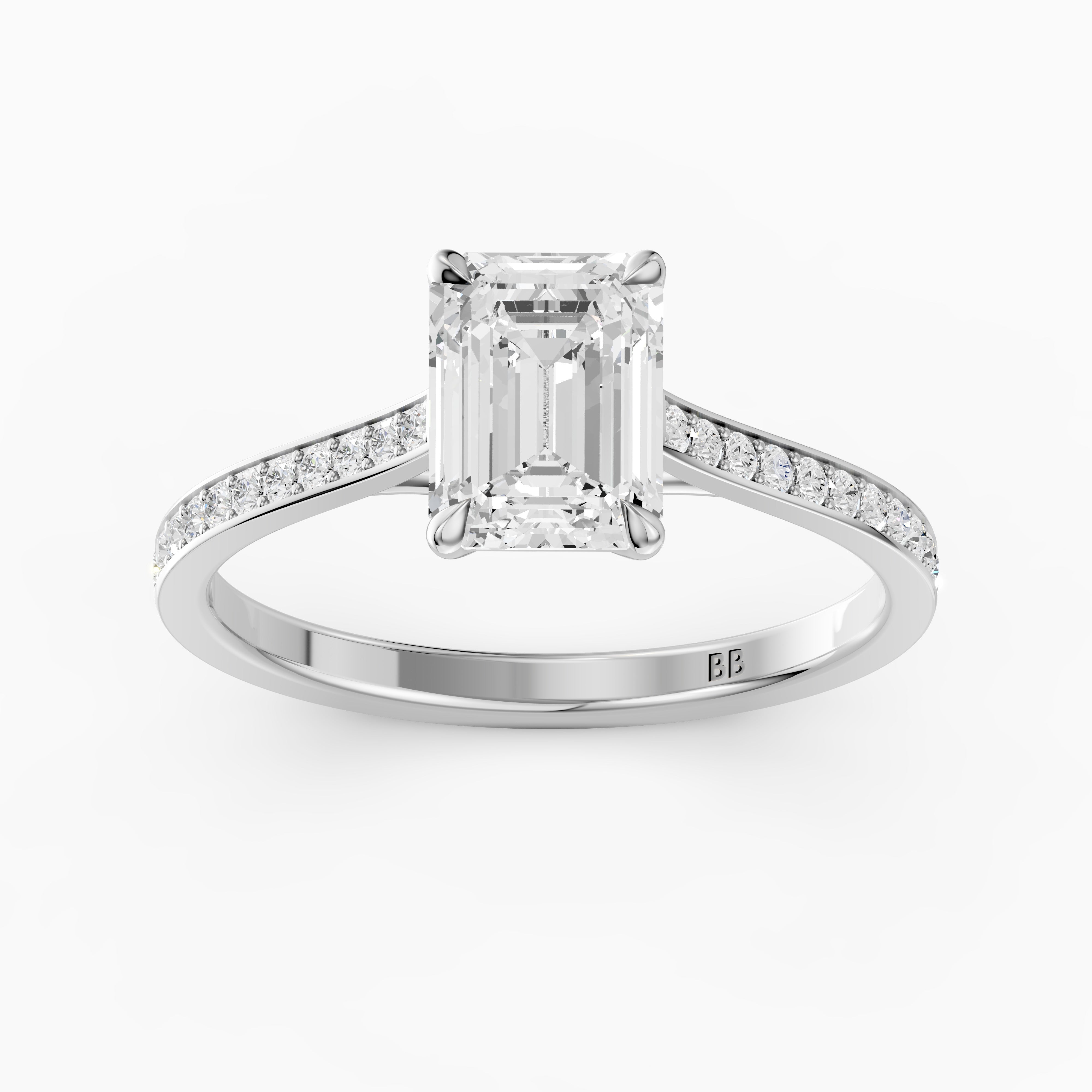 Sierrah Emerald Cut Side Stone Pave Moissanite Engagement Ring