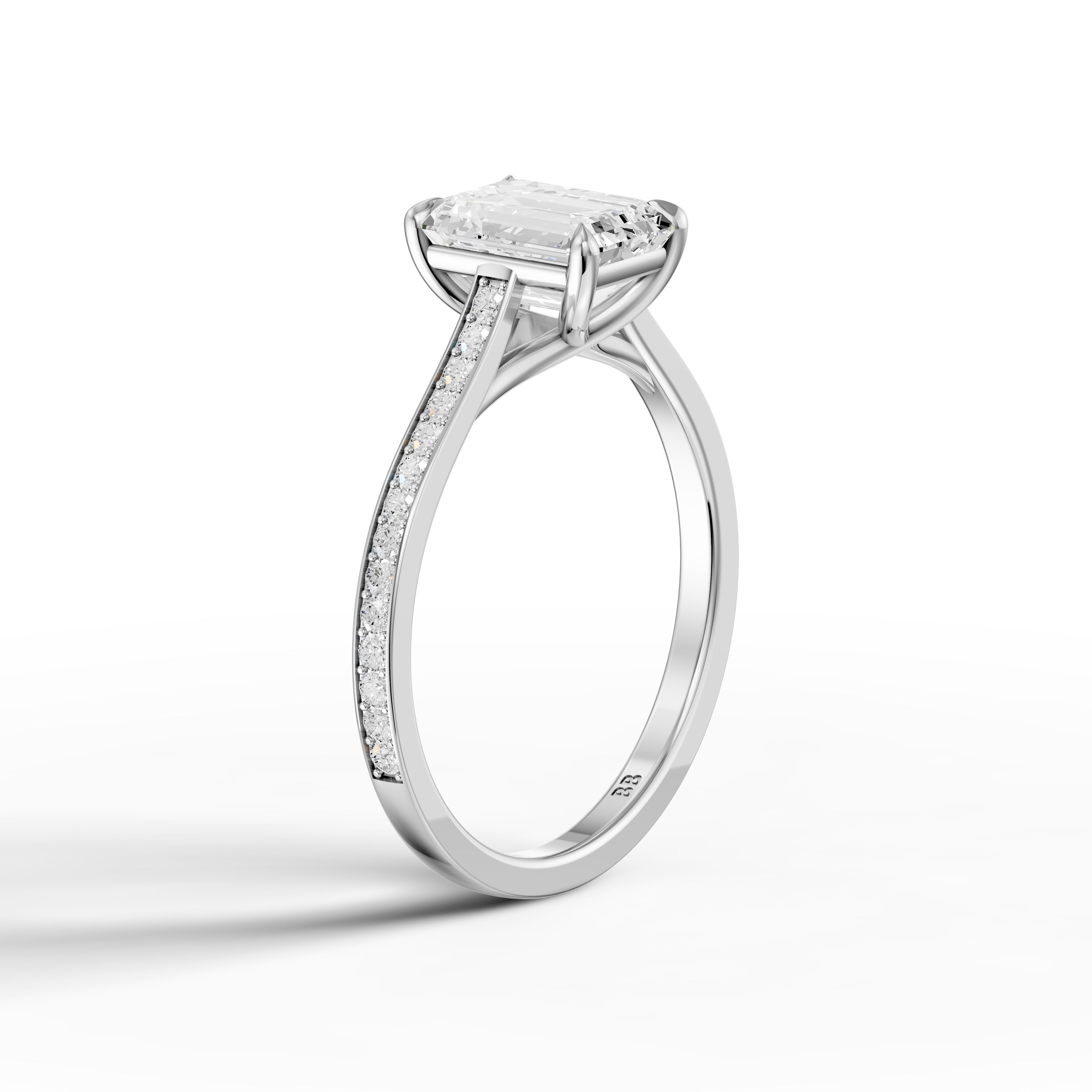 Sierrah Emerald Cut Side Stone Pave Moissanite Engagement Ring