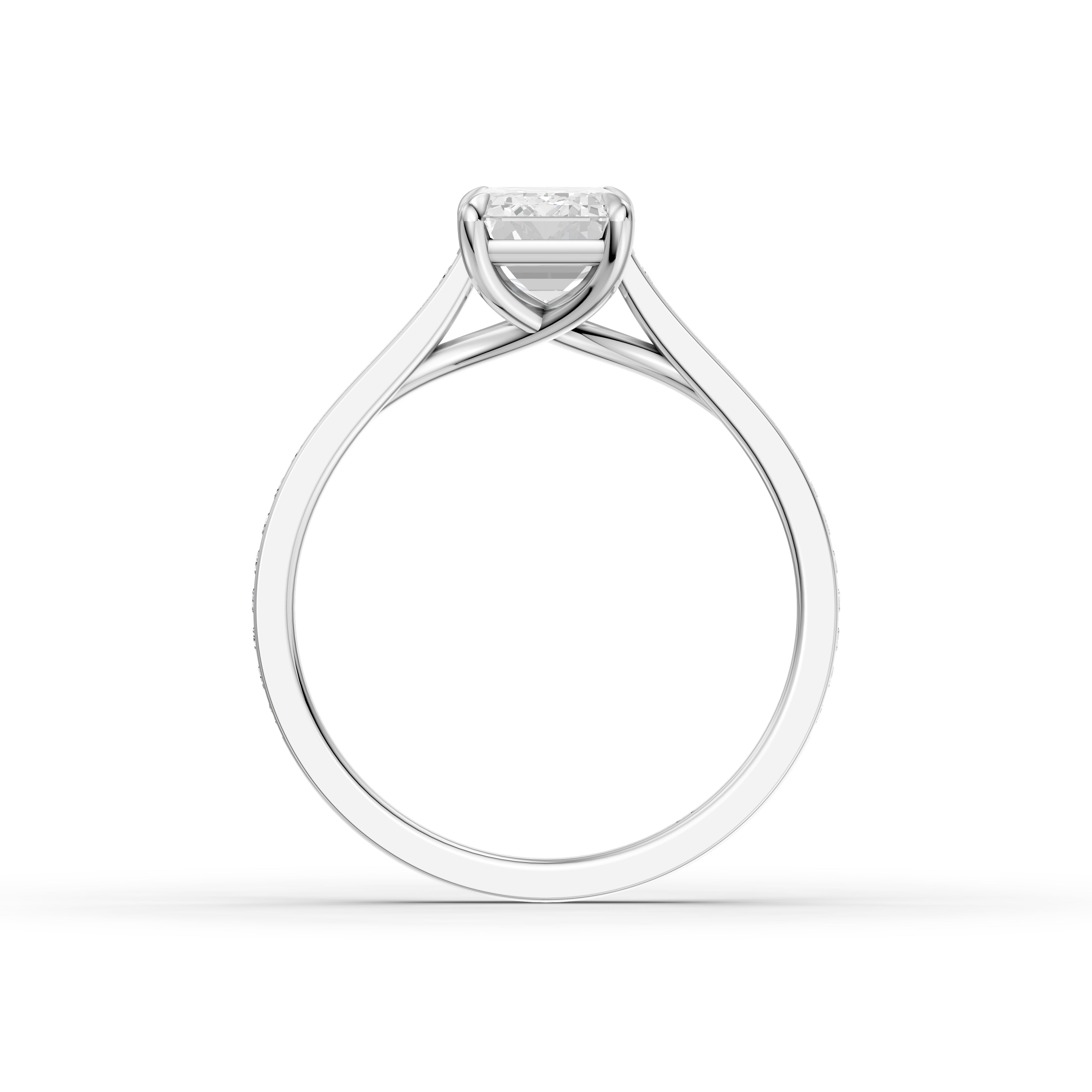 Sierrah Emerald Cut Side Stone Pave Moissanite Engagement Ring
