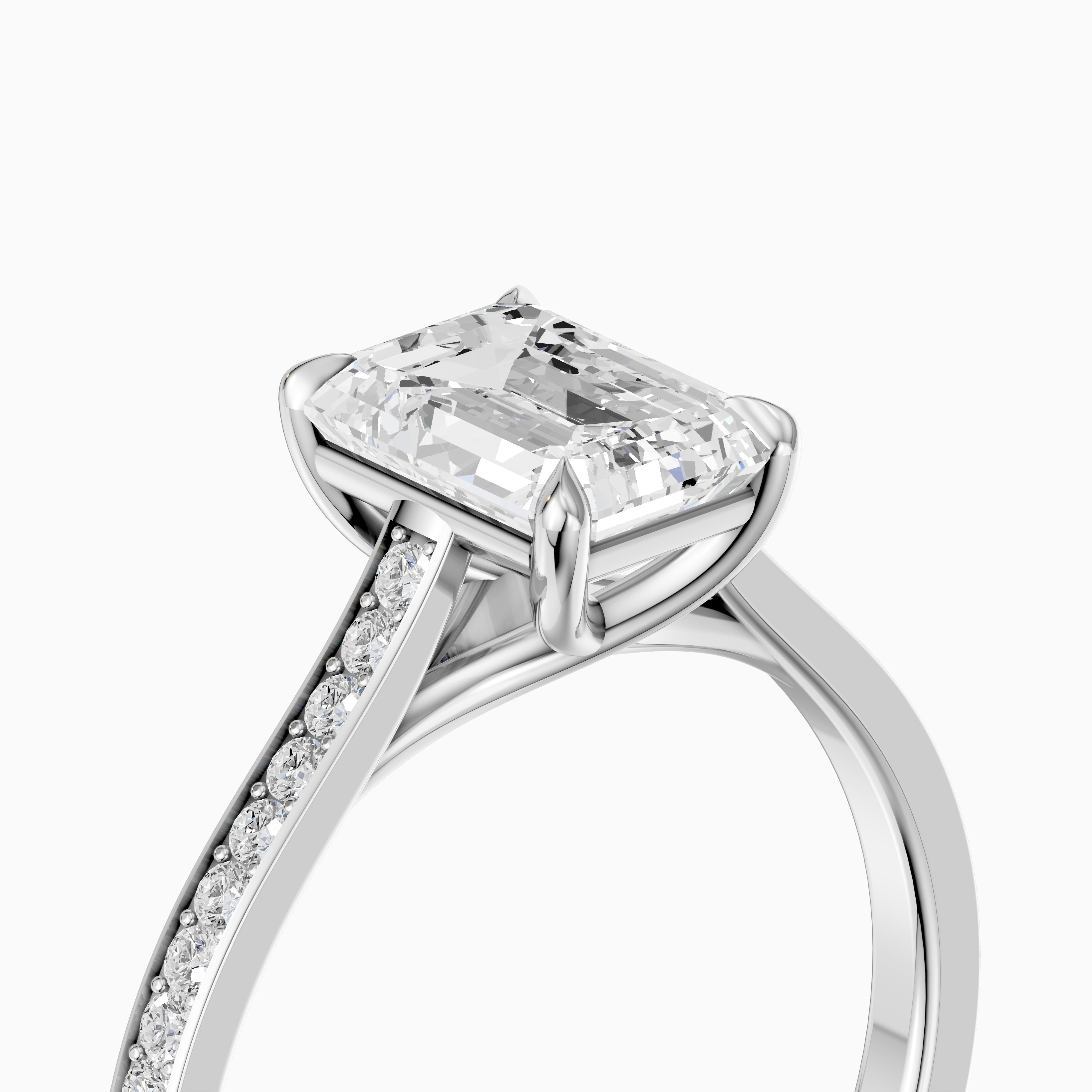 Sierrah Emerald Cut Side Stone Pave Moissanite Engagement Ring