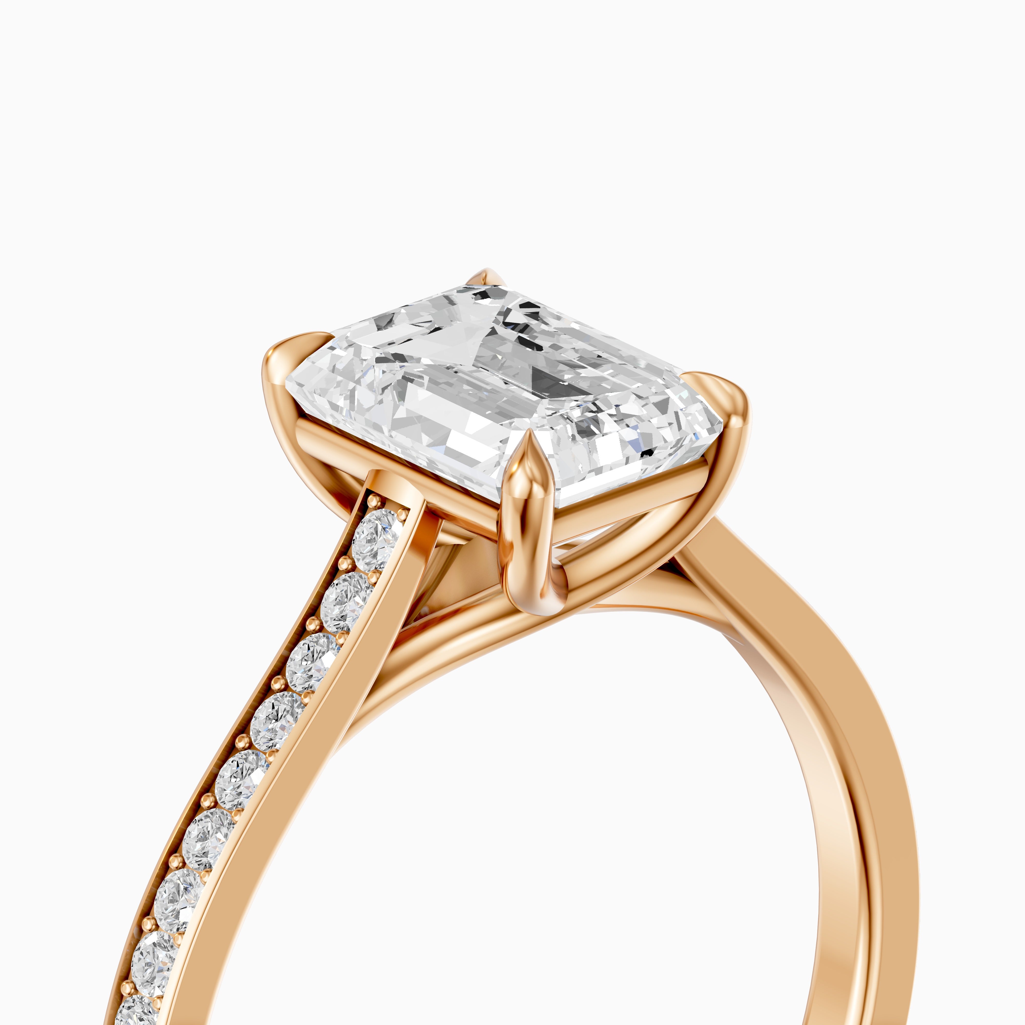 Sierrah Emerald Cut Side Stone Pave Moissanite Engagement Ring