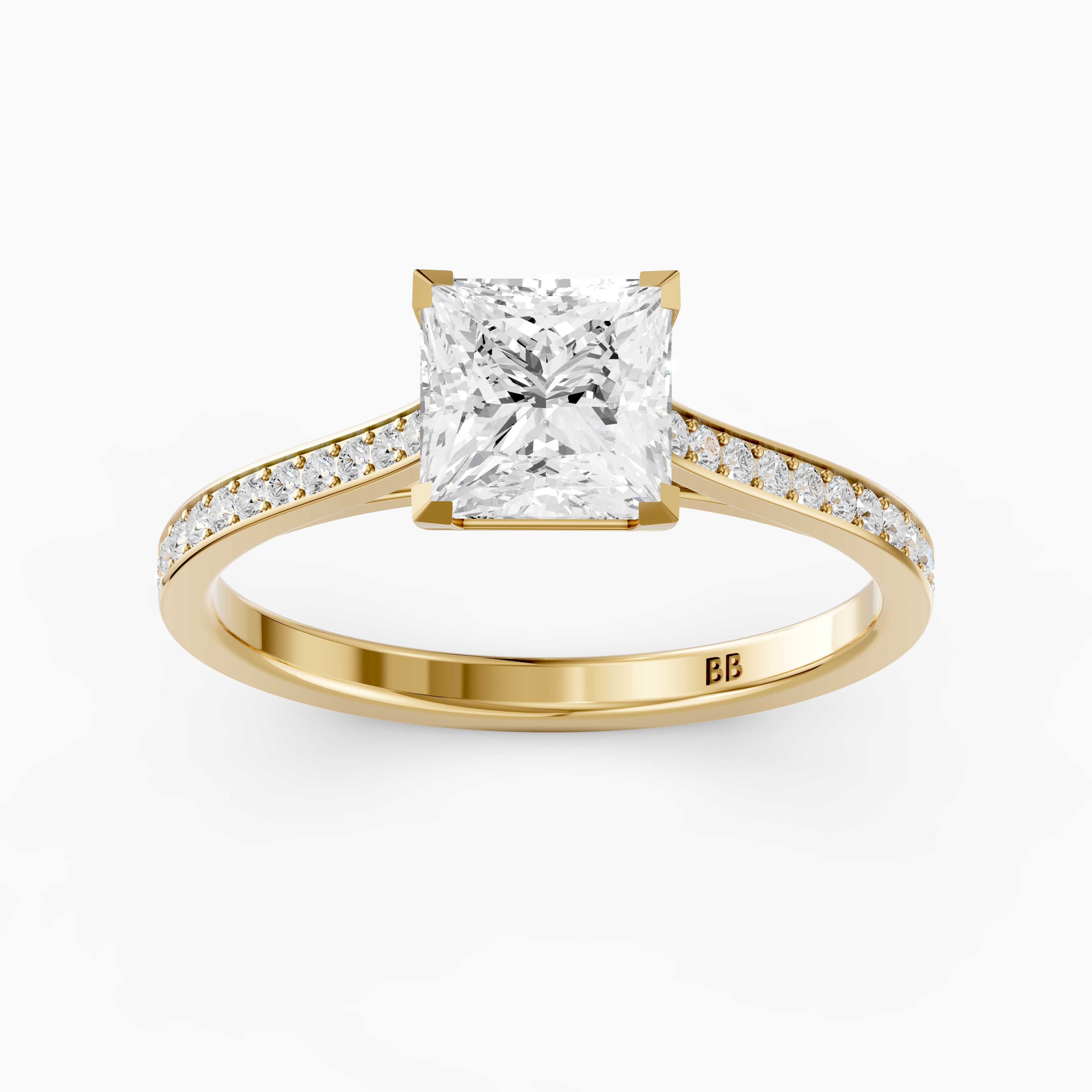 Jaylyn Princess Cut Side Stone Cathedral Moissanite Diamond Ring