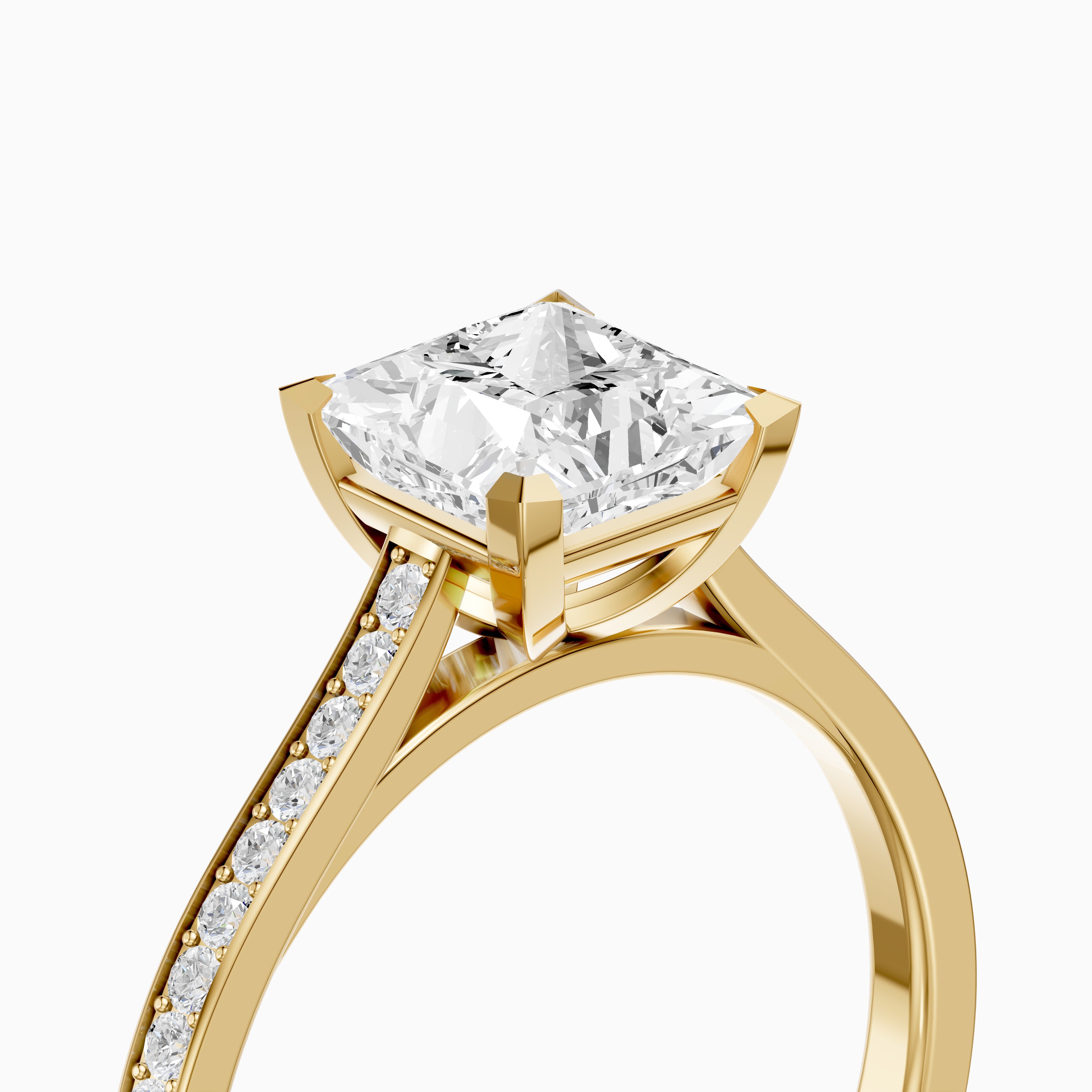 Jaylyn Princess Cut Side Stone Cathedral Lab Grown Diamond Ring