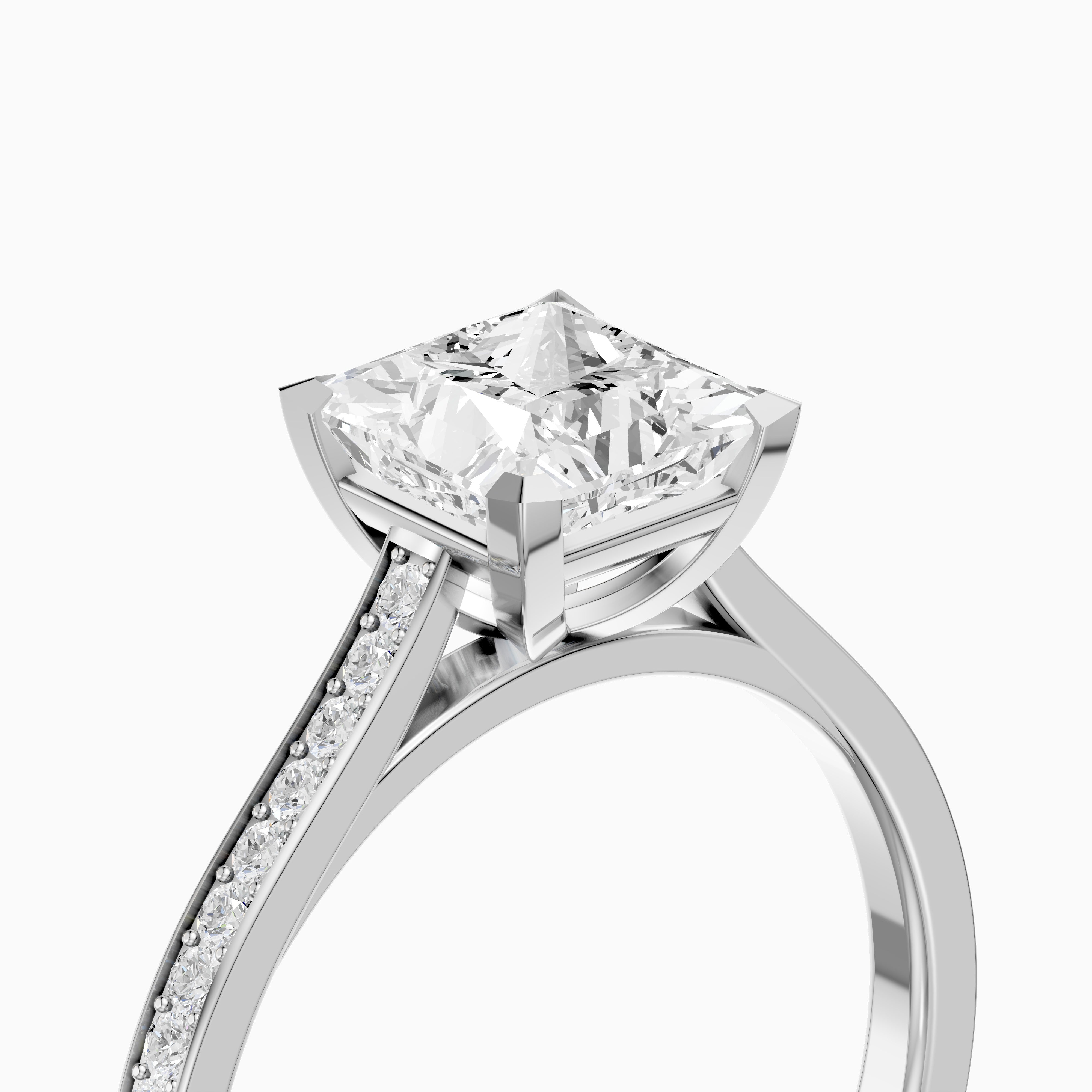 Jaylyn Princess Cut Side Stone Cathedral Lab Grown Diamond Ring