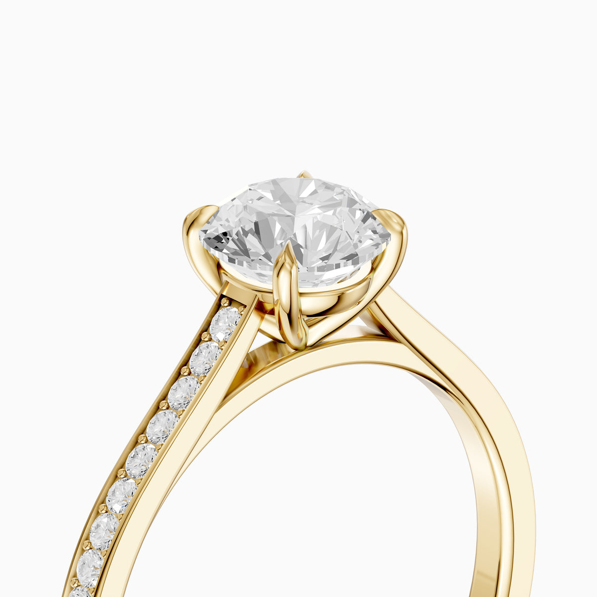 Kelsey Round Cut Side Stone Cathedral Moissanite Diamond Ring