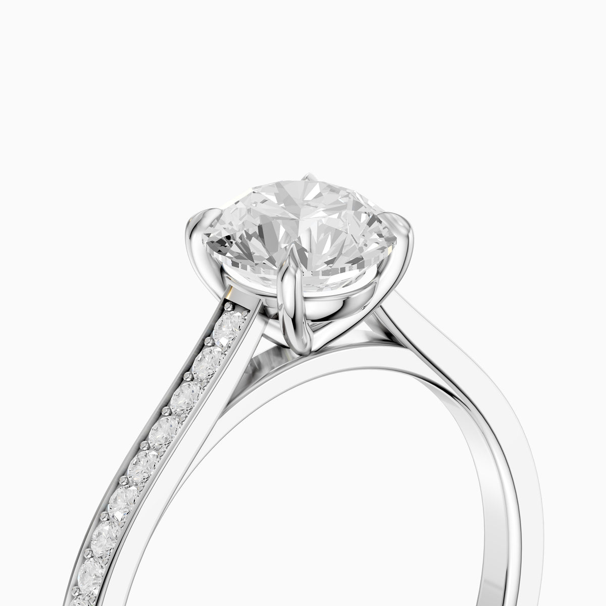 Kelsey Round Cut Side Stone Cathedral Moissanite Diamond Ring