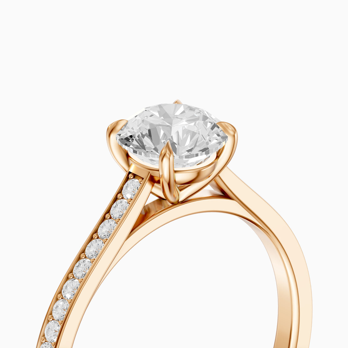Kelsey Round Cut Side Stone Cathedral Moissanite Diamond Ring