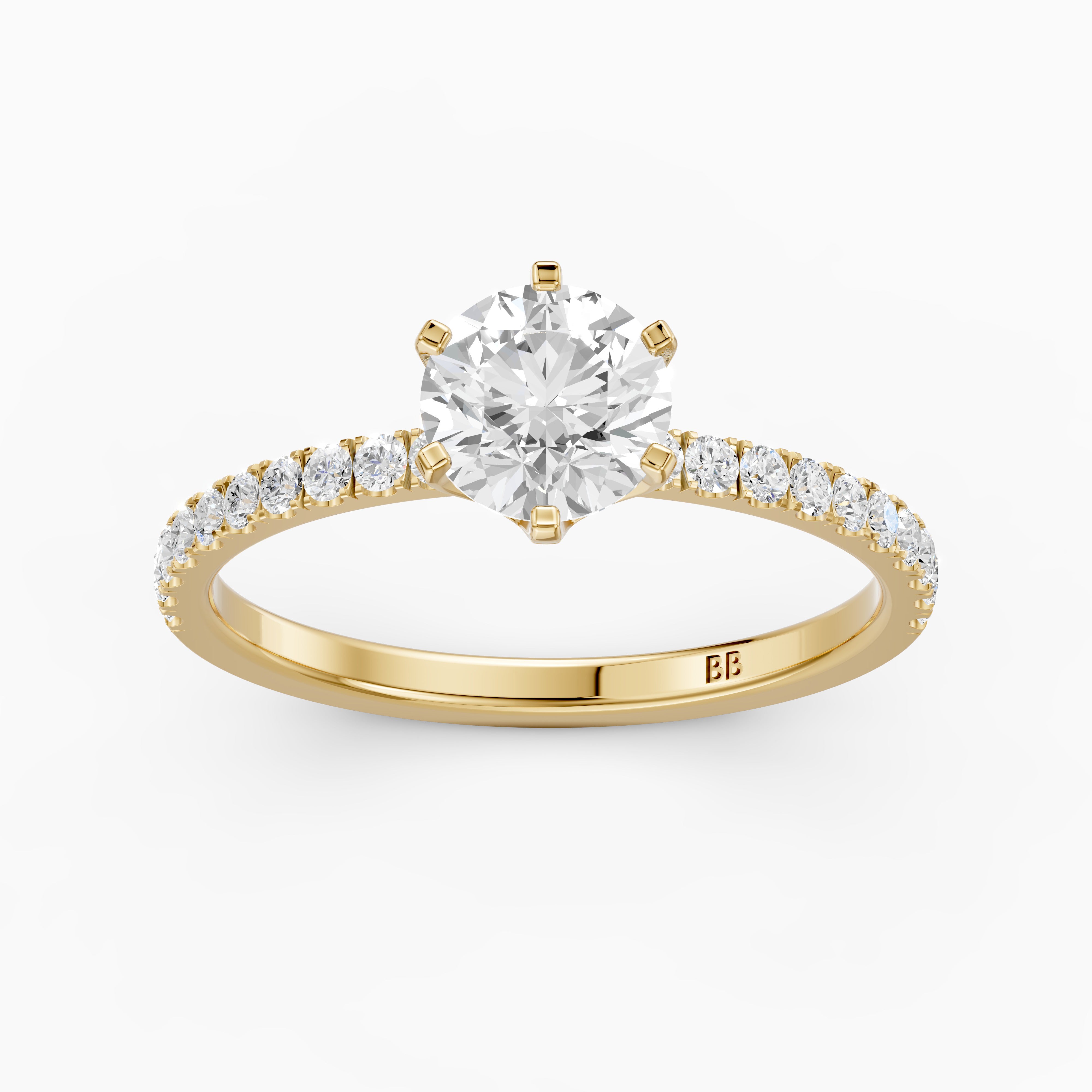 Maggie 6 Prong Round Cut Side Stone Pave Lab Grown Diamond Ring