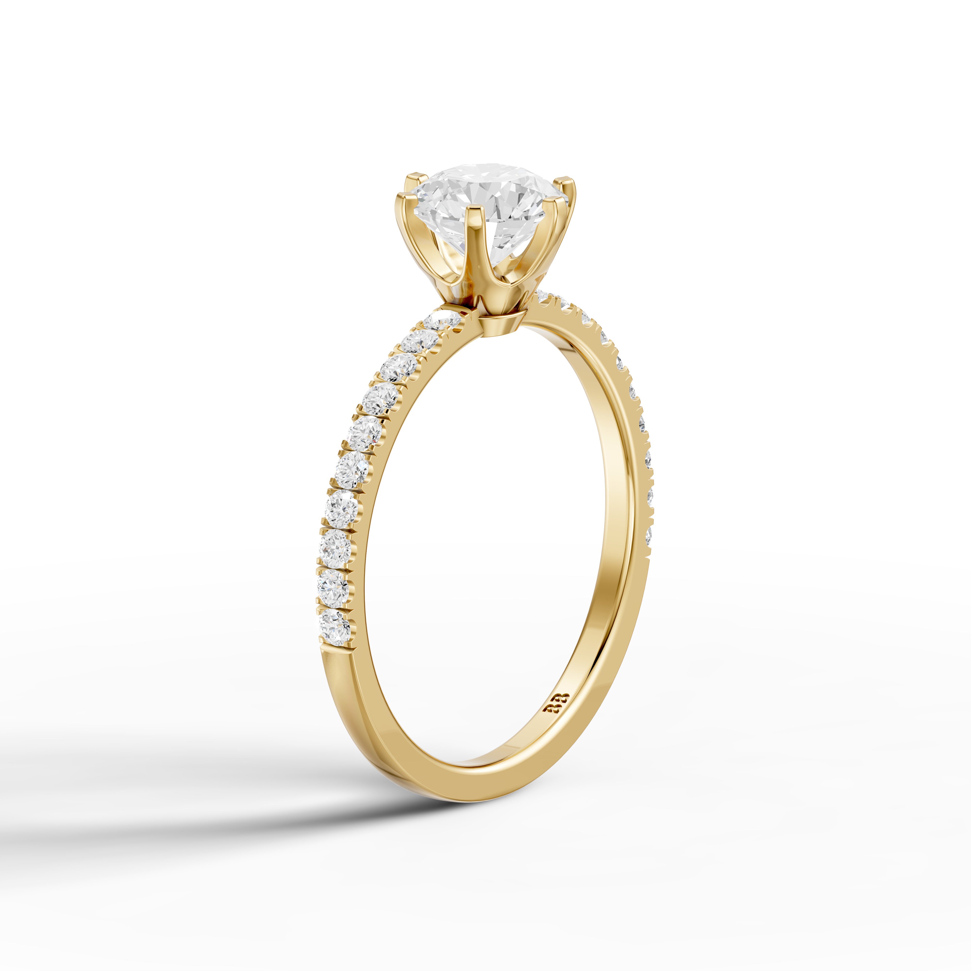 Maggie 6 Prong Round Cut Side Stone Pave Lab Grown Diamond Ring
