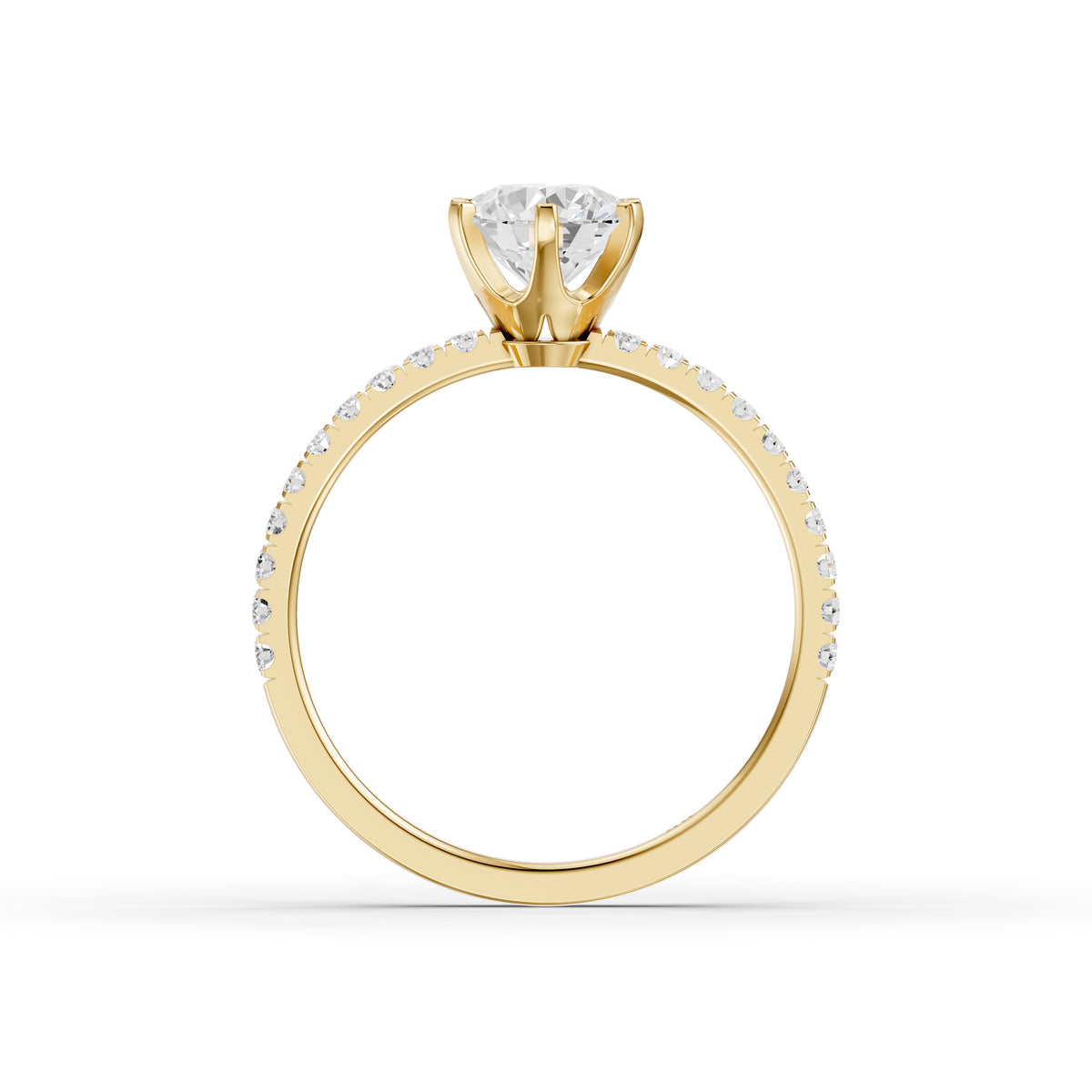 Maggie 6 Prong Round Cut Side Stone Pave Moissanite Diamond Ring