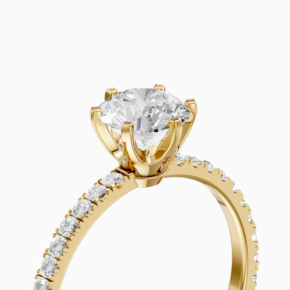 Maggie 6 Prong Round Cut Side Stone Pave Moissanite Diamond Ring