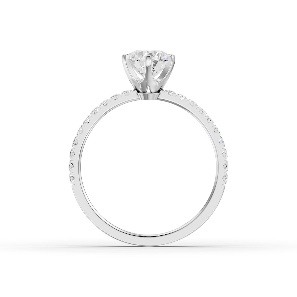 Maggie 6 Prong Round Cut Side Stone Pave Moissanite Diamond Ring