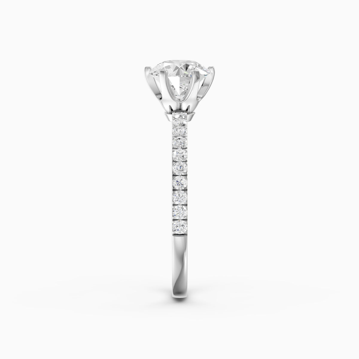 Maggie 6 Prong Round Cut Side Stone Pave Moissanite Diamond Ring