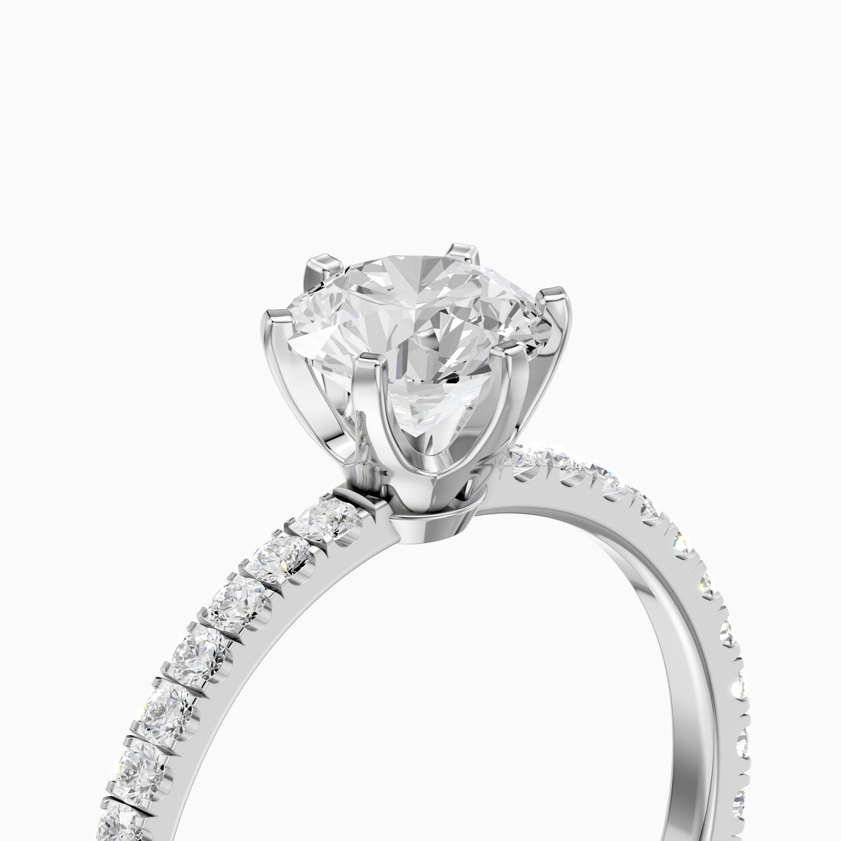Maggie 6 Prong Round Cut Side Stone Pave Moissanite Diamond Ring
