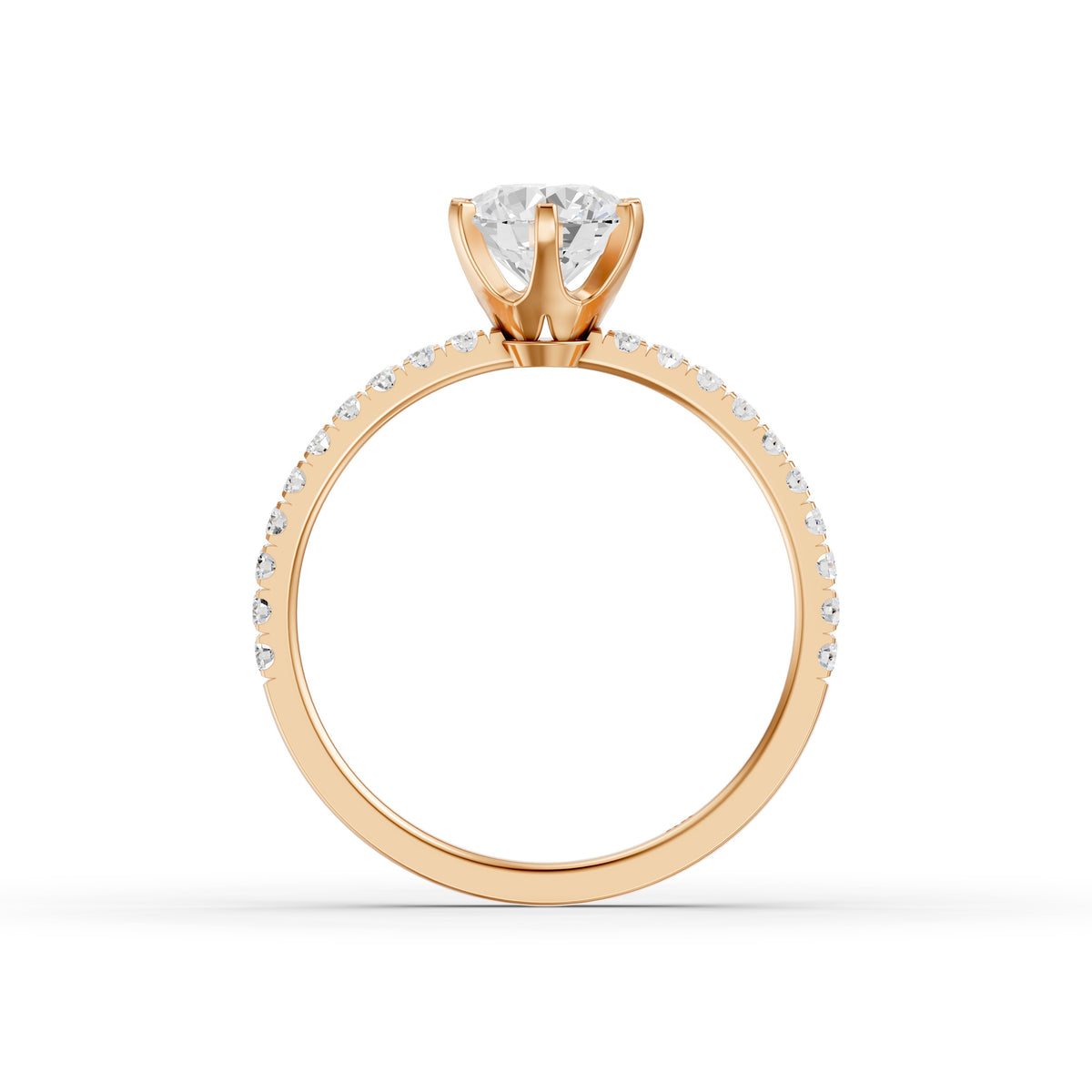 Maggie 6 Prong Round Cut Side Stone Pave Moissanite Diamond Ring