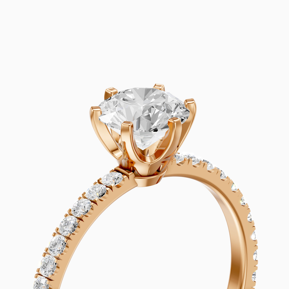 Maggie 6 Prong Round Cut Side Stone Pave Moissanite Diamond Ring
