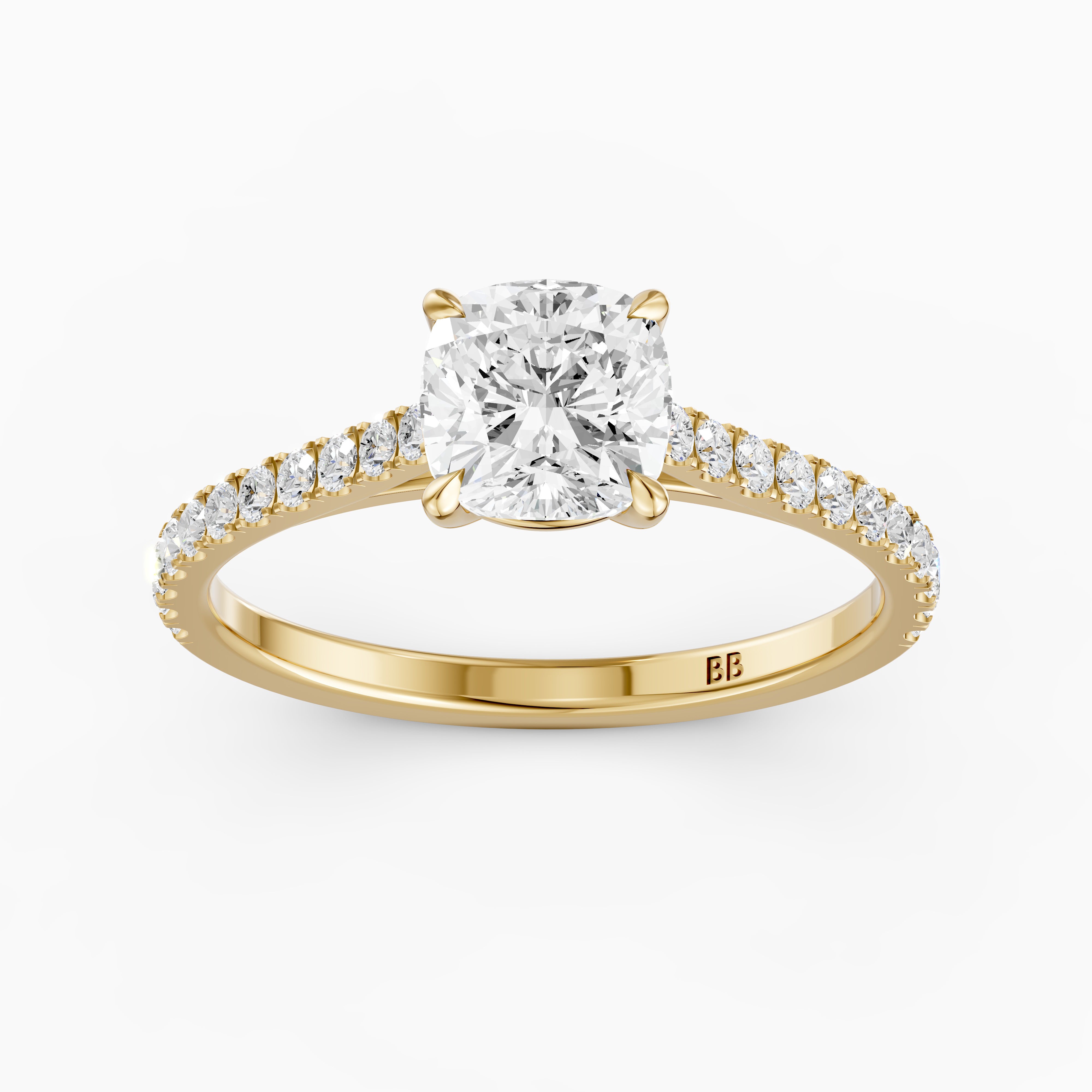 Lauren Cushion Cut Side Stone Pave Cathedral Moissanite Diamond Ring