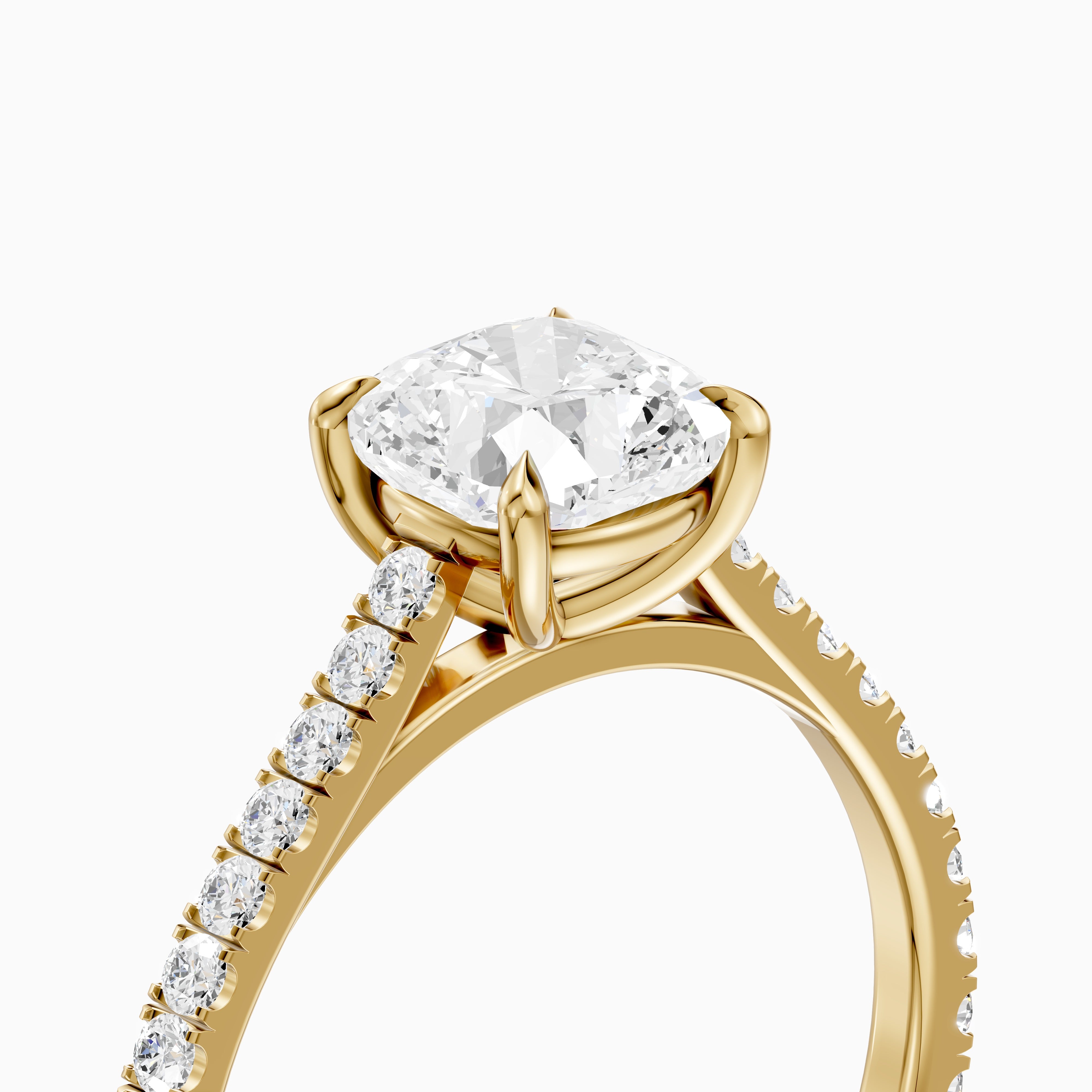 Lauren Cushion Cut Side Stone Pave Cathedral Lab Grown Diamond Ring