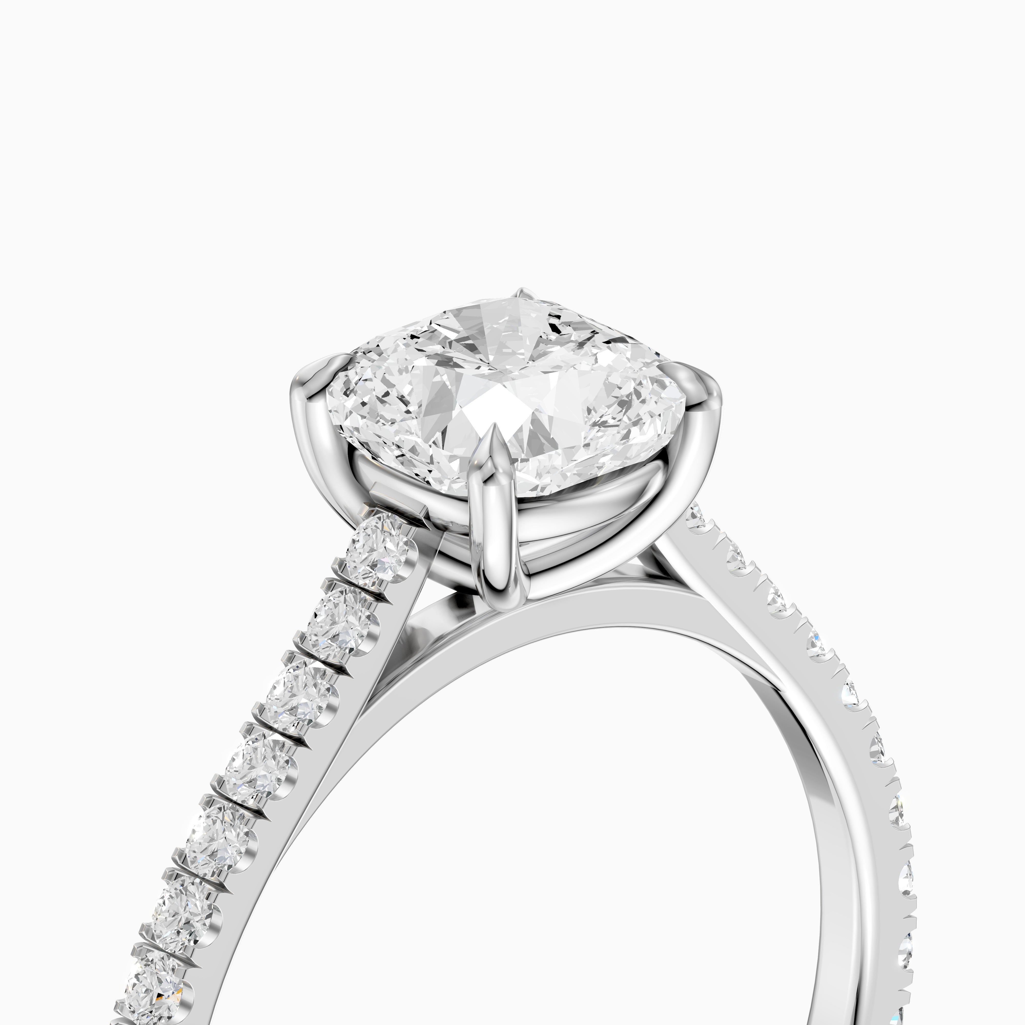 Lauren Cushion Cut Side Stone Pave Cathedral Lab Grown Diamond Ring