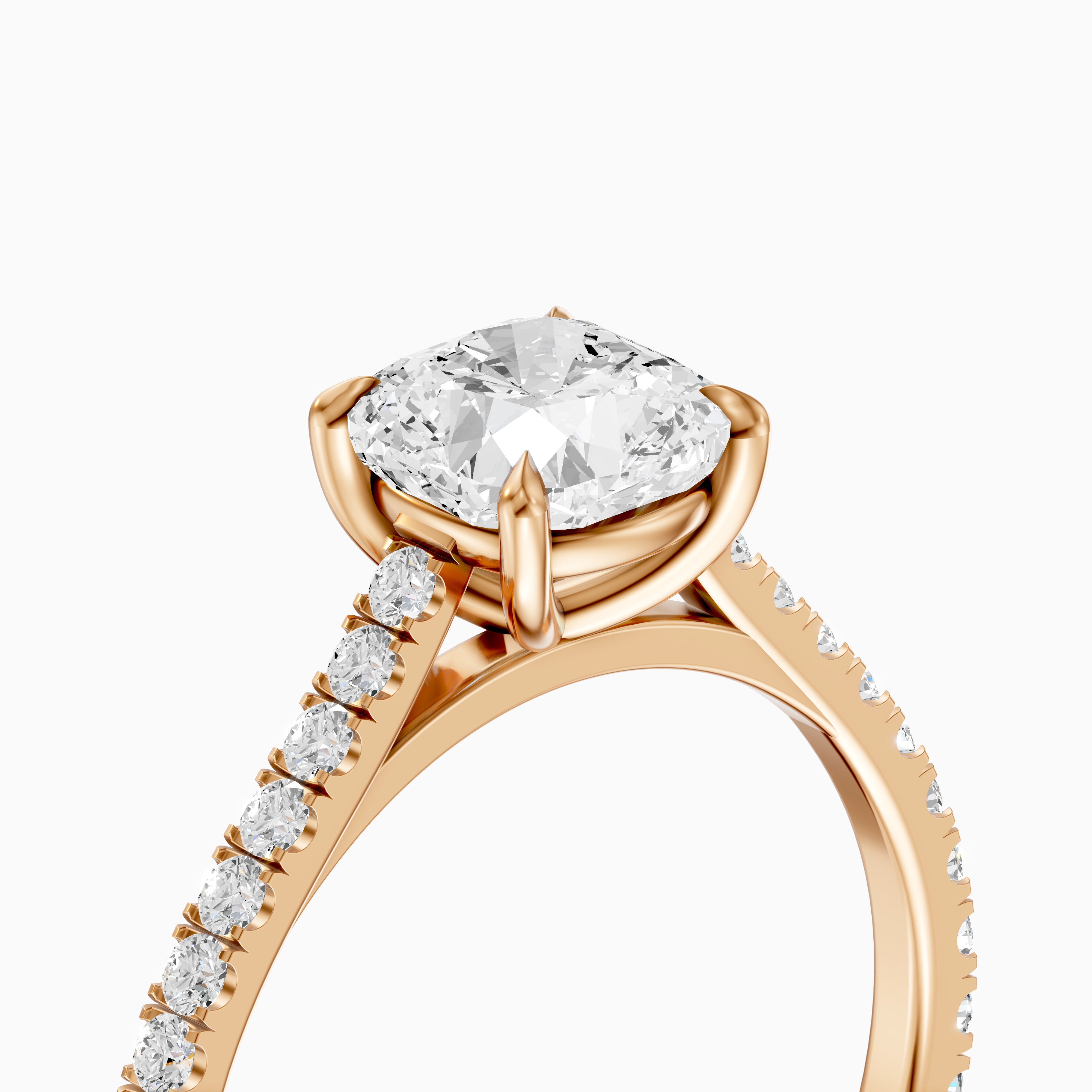 Lauren Cushion Cut Side Stone Pave Cathedral Lab Grown Diamond Ring