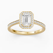 Isabelle Emerald Cut Halo Low Profile Side Stone Lab Grown Diamond Ring
